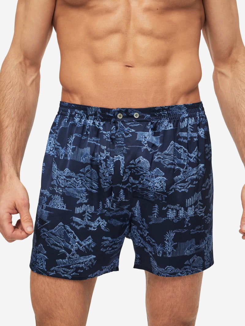 Men's Classic Fit Boxers Brindisi 84 Silk Satin Navy - 2