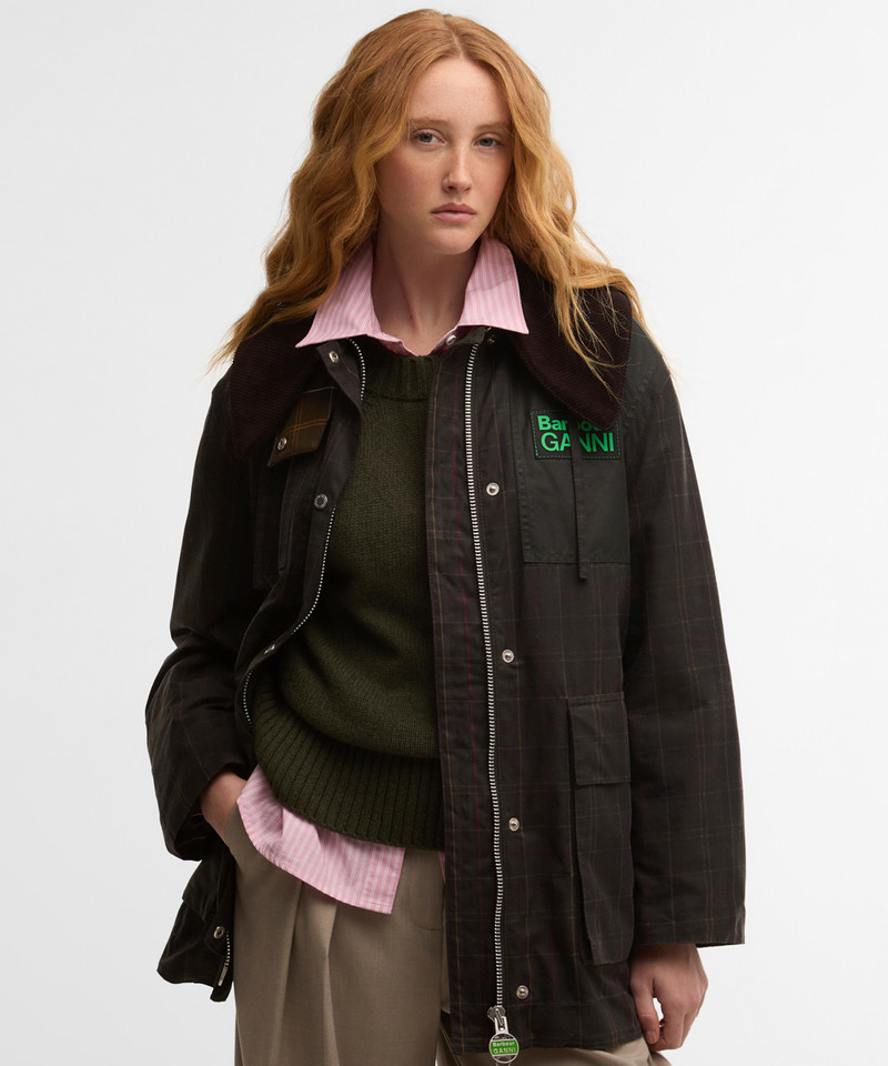 Barbour x GANNI Tartan Waxed Duffle Coat outlook
