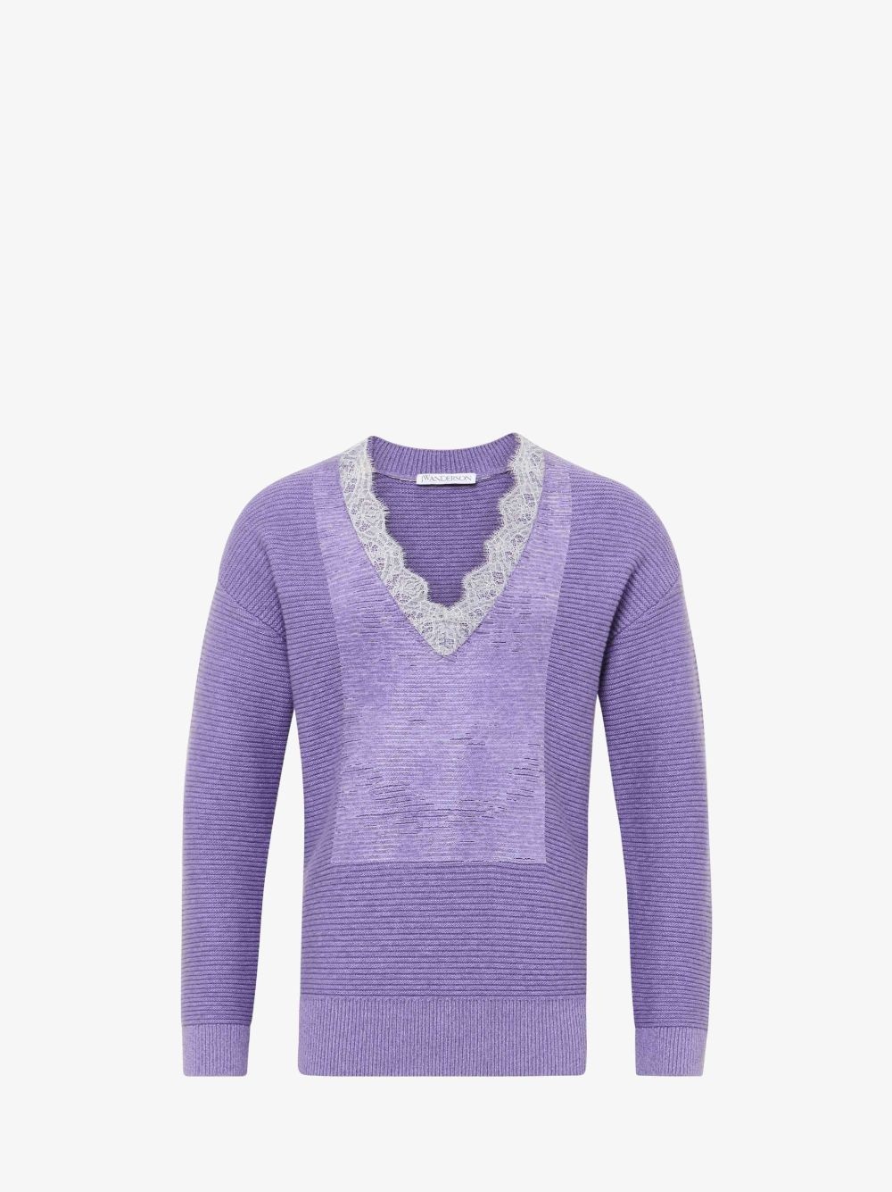 V-NECK LACE TRIM SWEATER - 1
