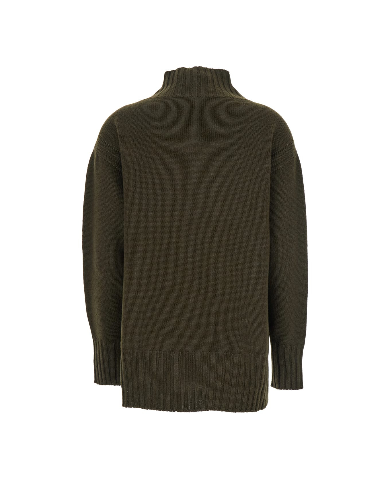 Brown Sweater With Mock Neck And Dropped Shoulders In Cashmere And Cotton Blend Woman - 2