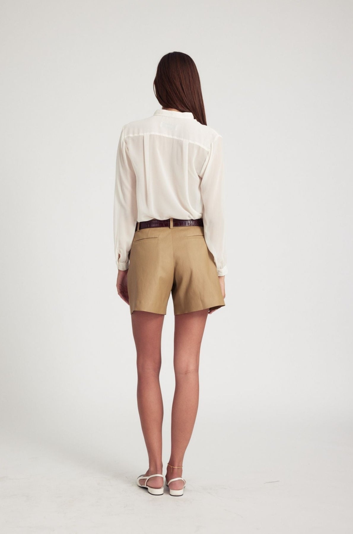 KHAKI LEATHER TROUSER SHORTS - 5