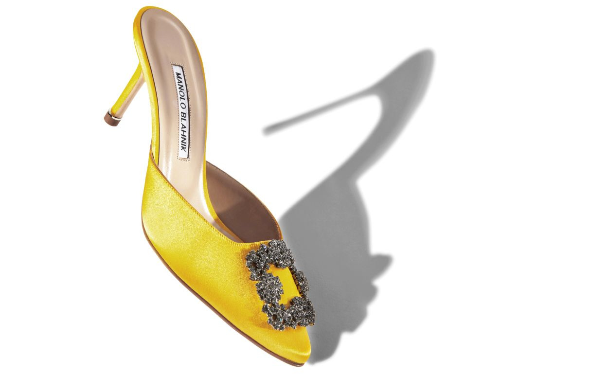 Yellow Satin Jewel Buckle Mules - 2