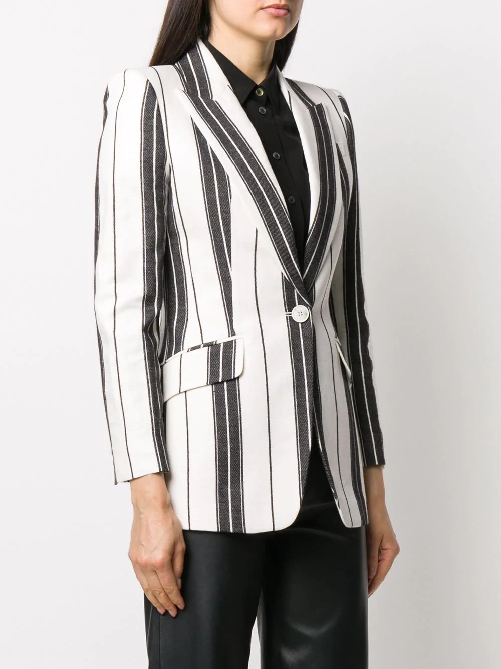 striped single-breasted blazer - 3