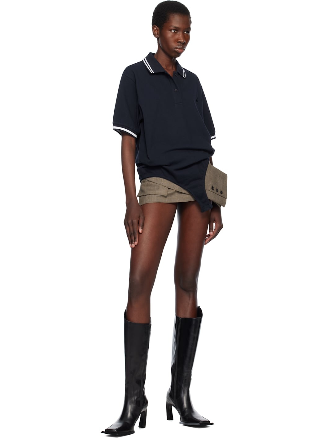 Navy Pique Shirt Bodysuit - 5