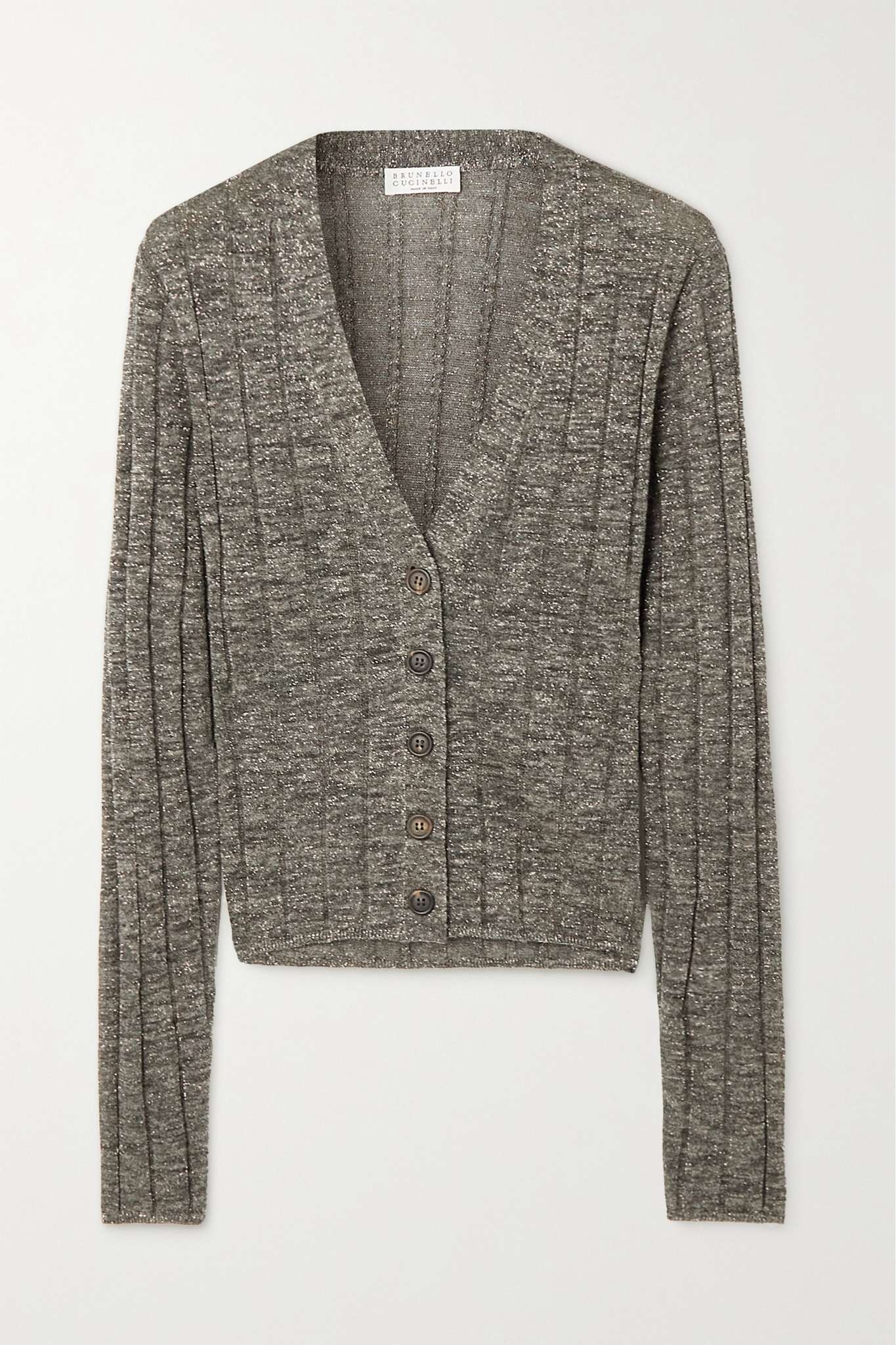 Metallic ribbed-knit cardigan - 1