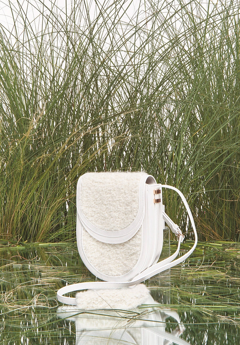 Tina Crossbody Bag in Ivory Nappa Leather with Cashmere Boucle - 5