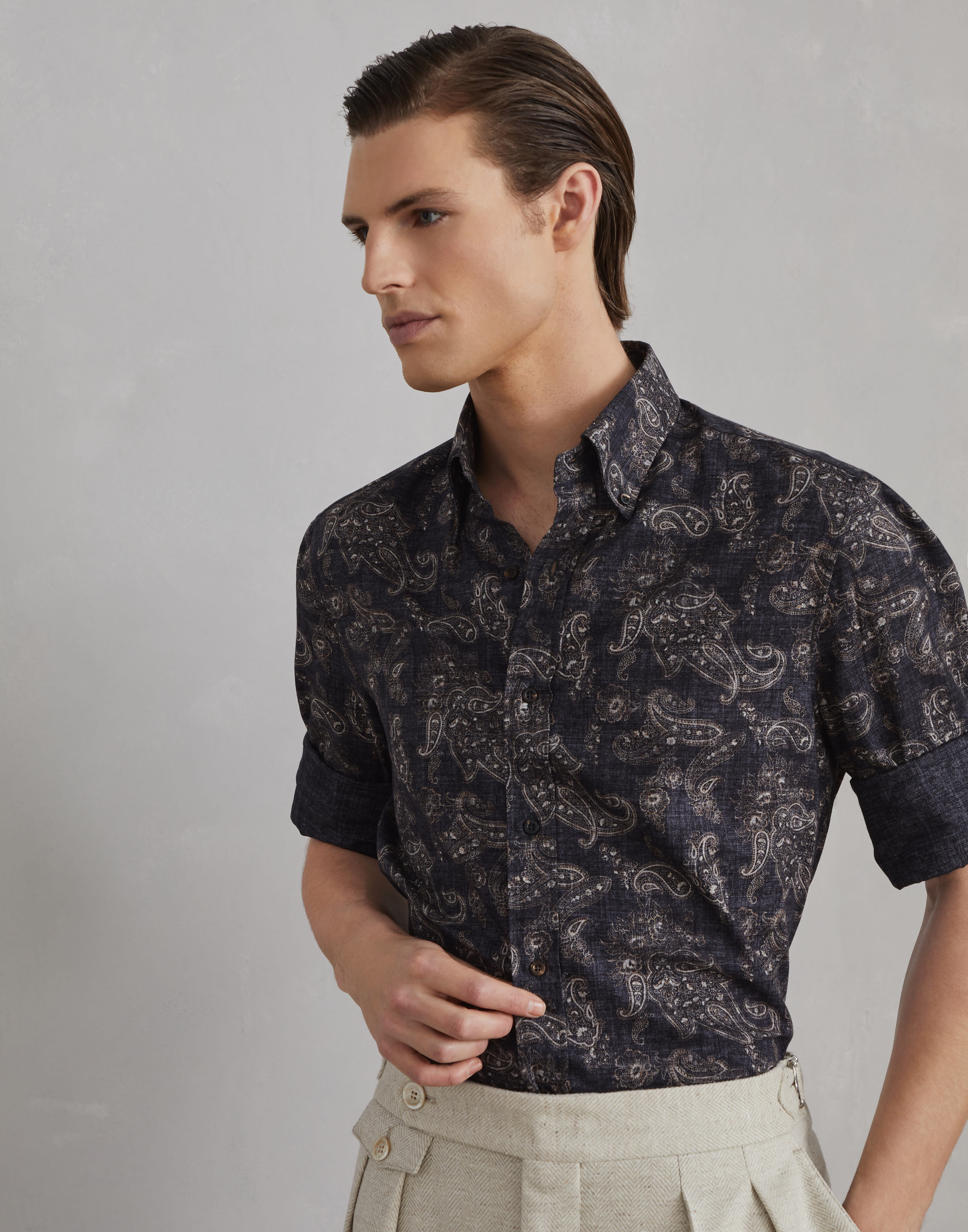 Paisley basic fit shirt with button-down collar - 4