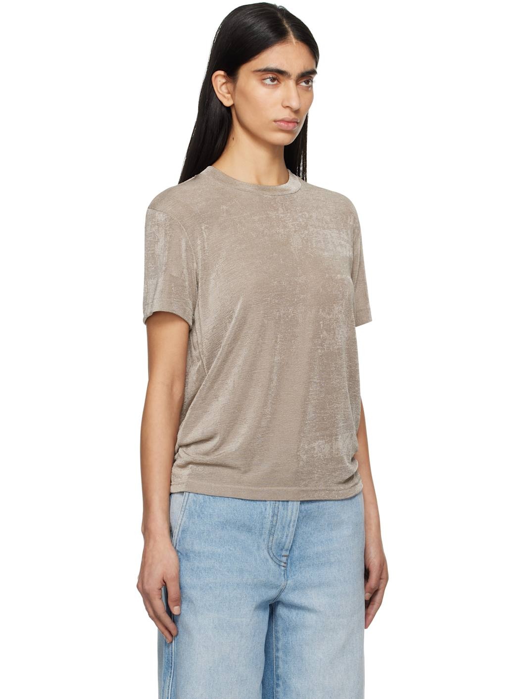 Taupe Shiny Jersey Short Sleeve T-shirt - 2