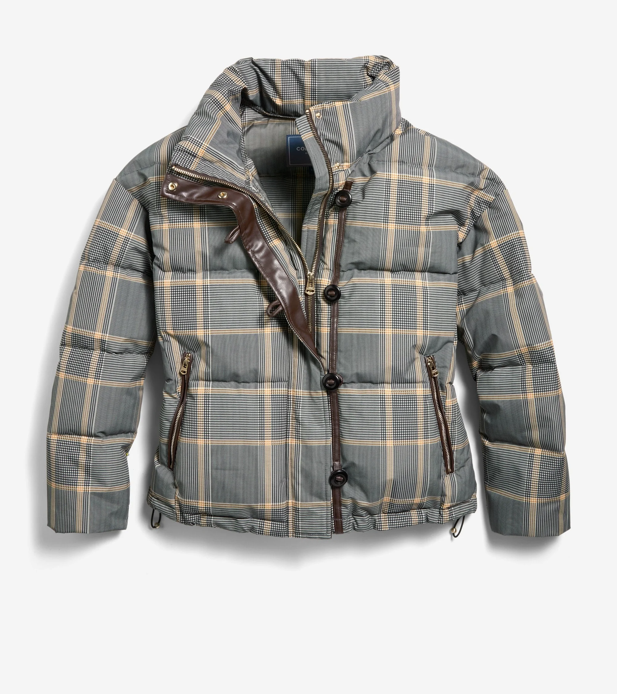 Women's Plaid Down Fill Cropped Puffer - 1