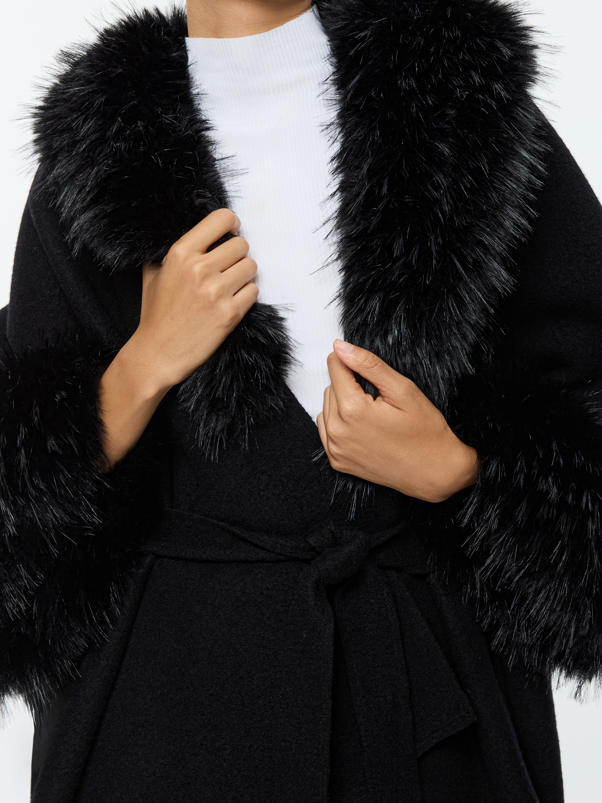 JOANNE SWEATER COAT WITH FAUX FUR TRIM - 5