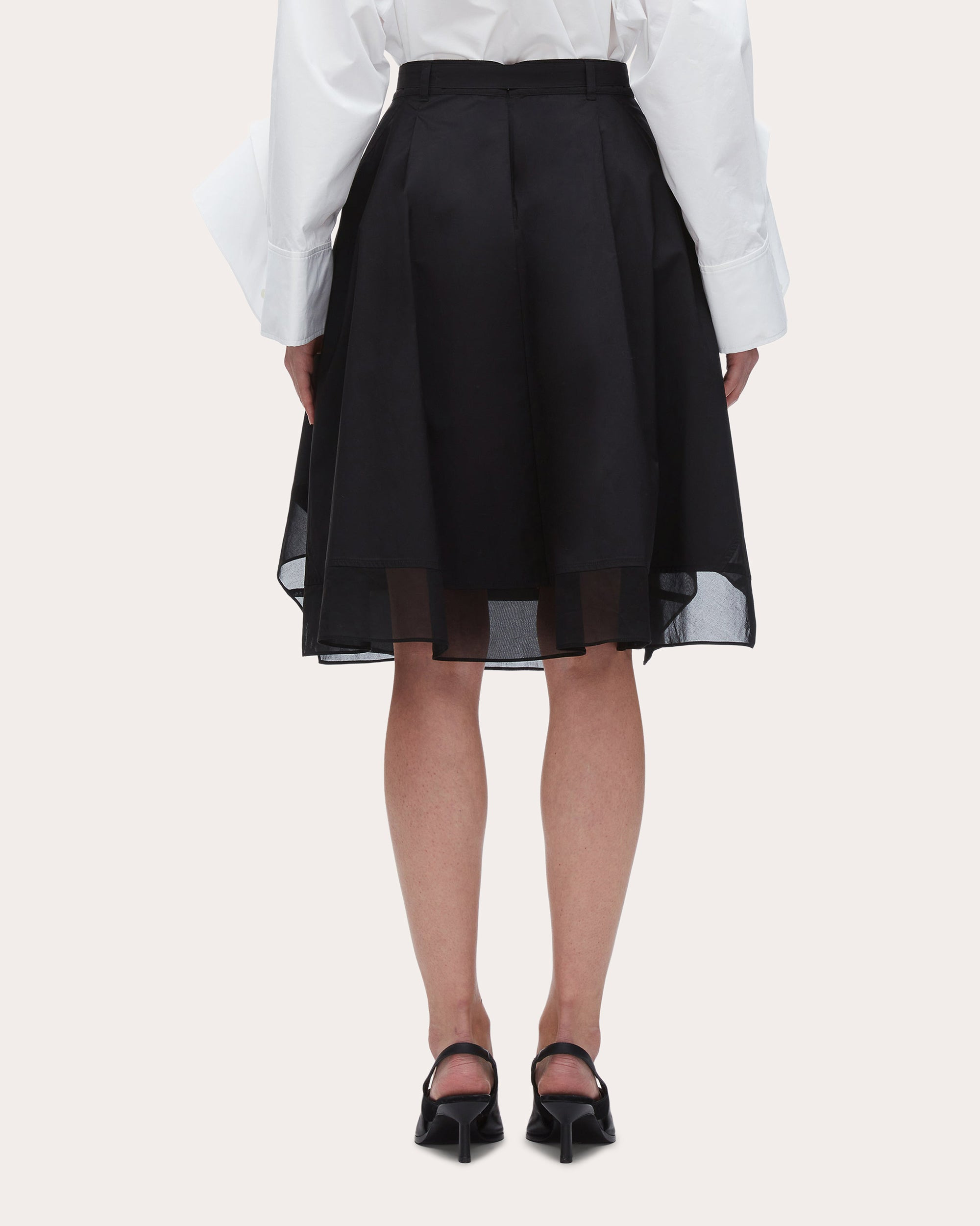 Belted Voile-Trimmed Poplin Skirt - 2