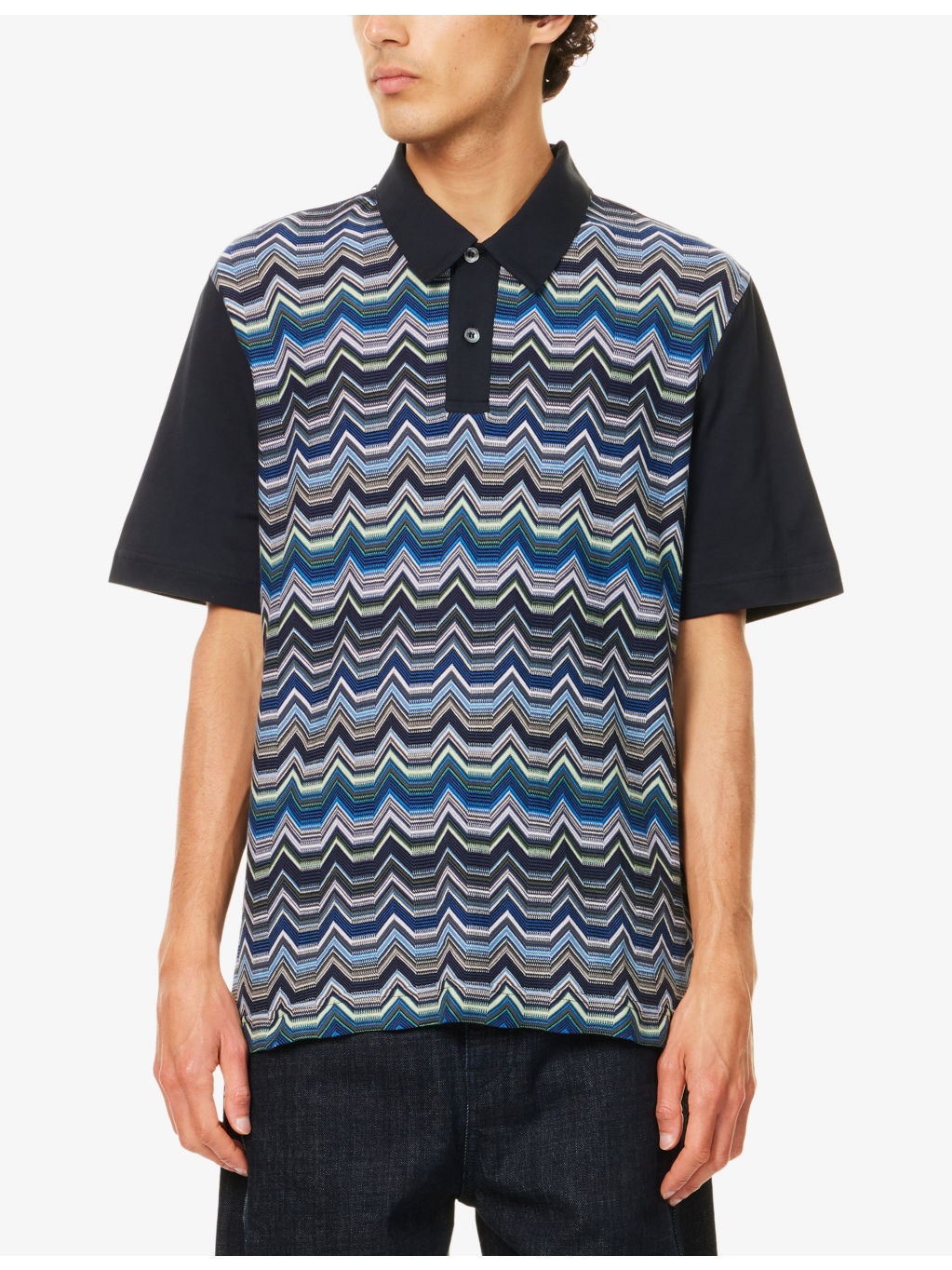 Chevron Knitted-Panel Cotton-Jersey Polo Shirt - 3