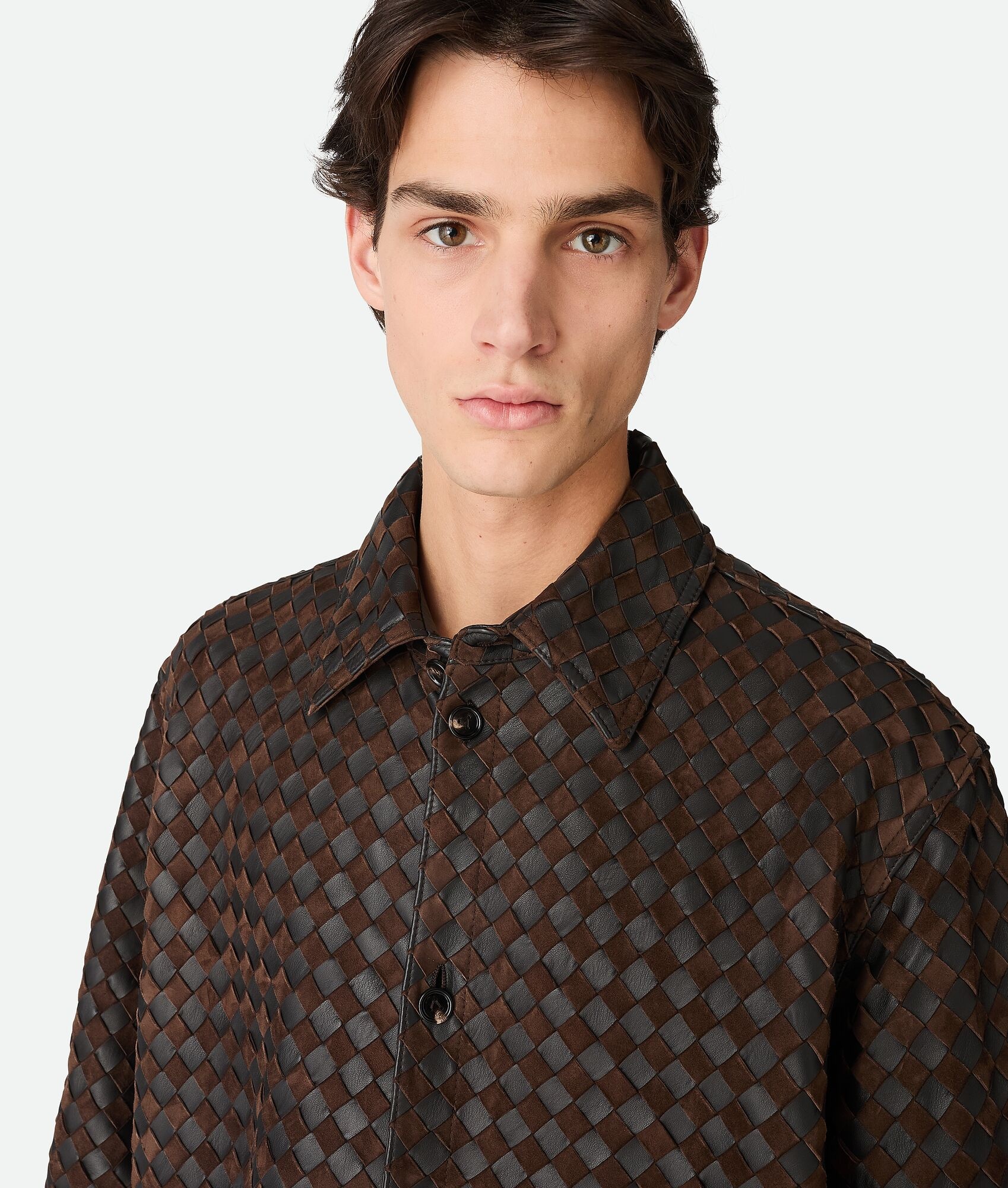 Intrecciato Leather And Suede Shirt - 4