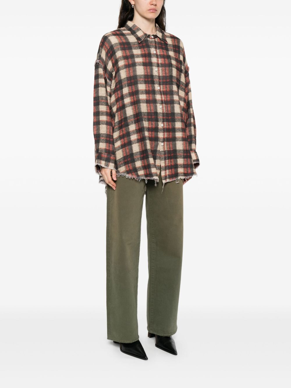 frayed plaid-check shirt - 3