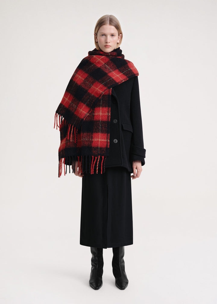 Brushed tartan check scarf red check - 2
