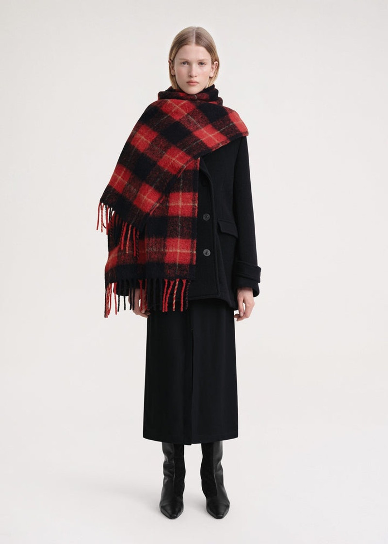 TOTEME Brushed tartan check scarf red check outlook
