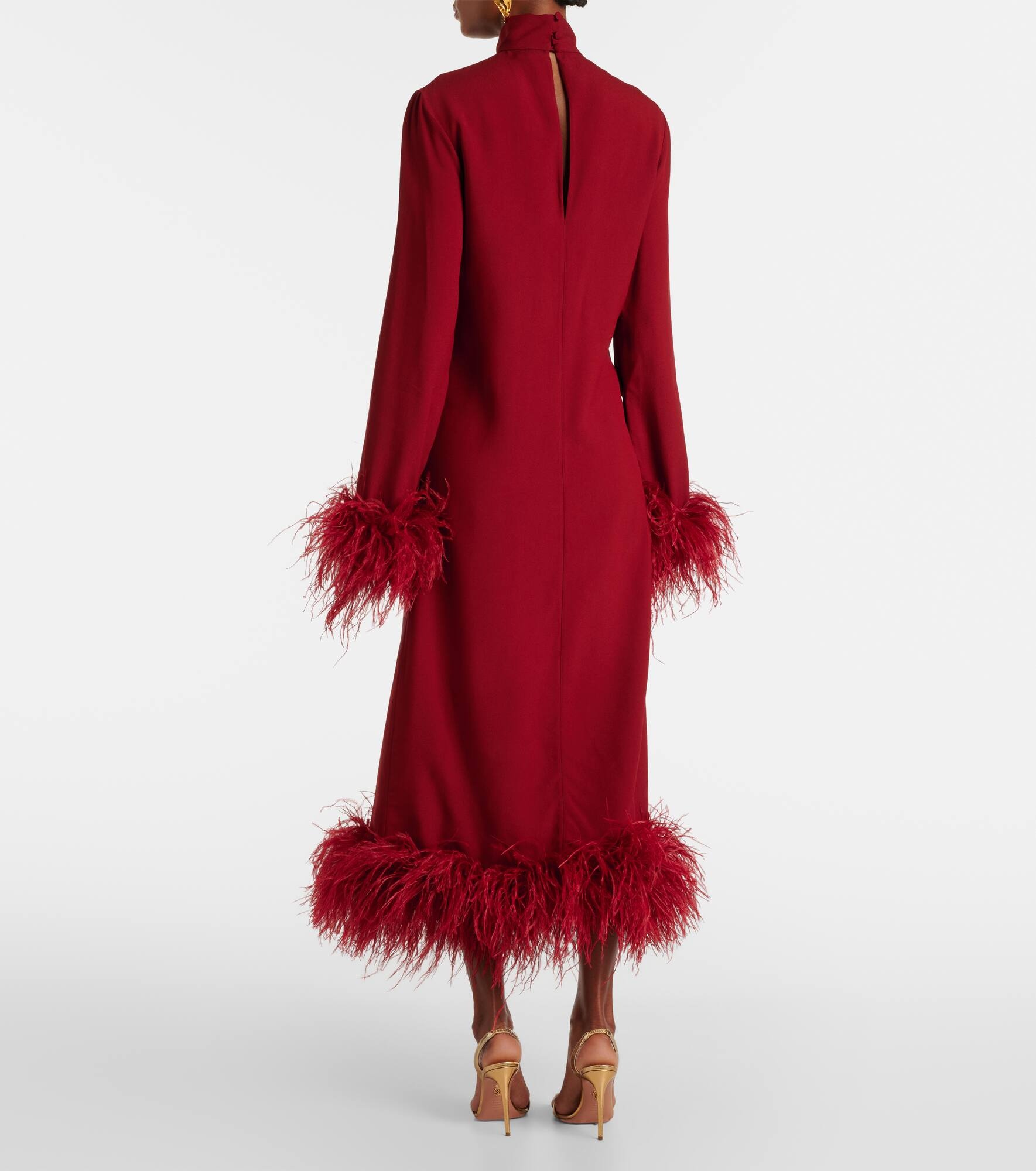 Gina feather-trimmed midi dress - 3