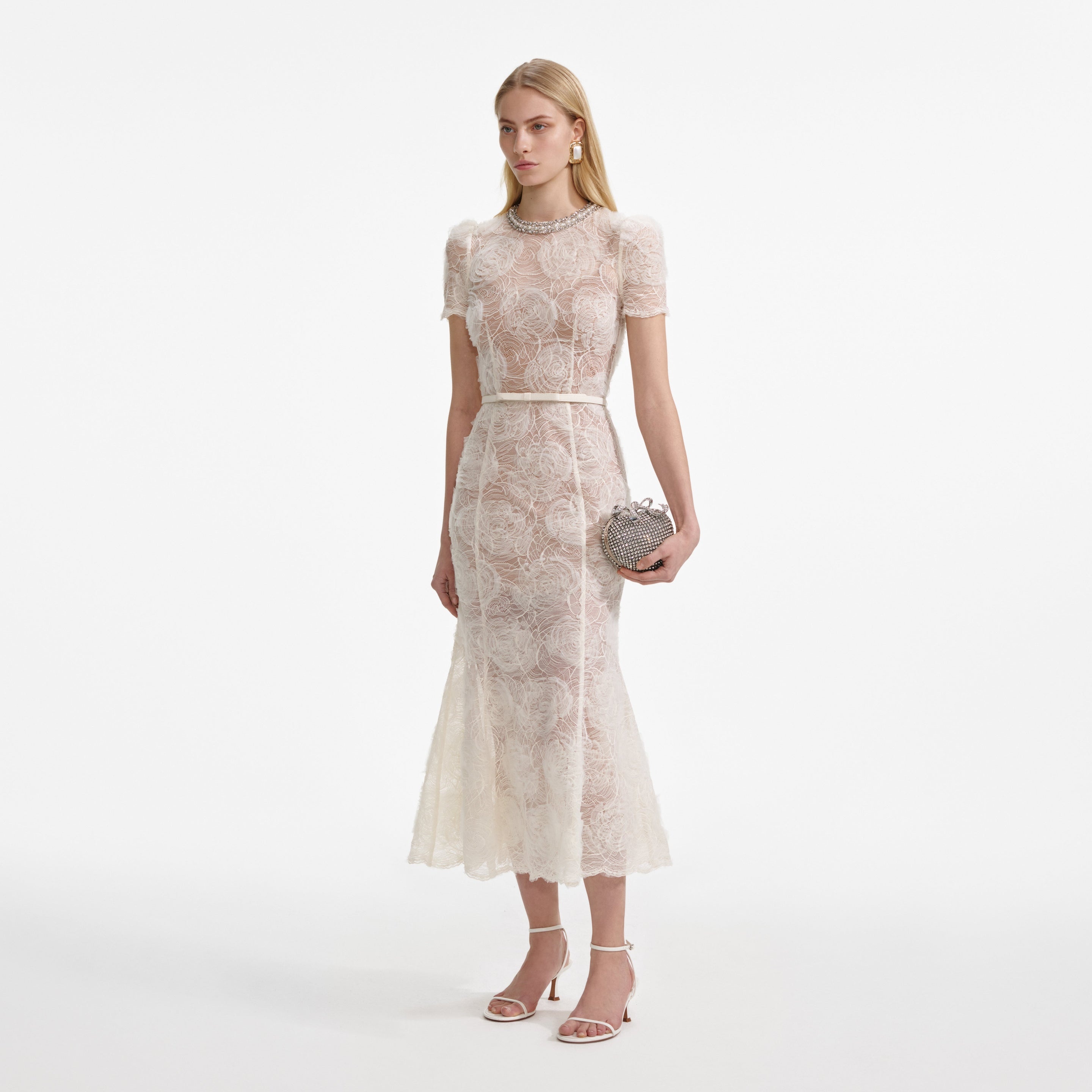 Cream Tulle Lace Midi Dress - 2