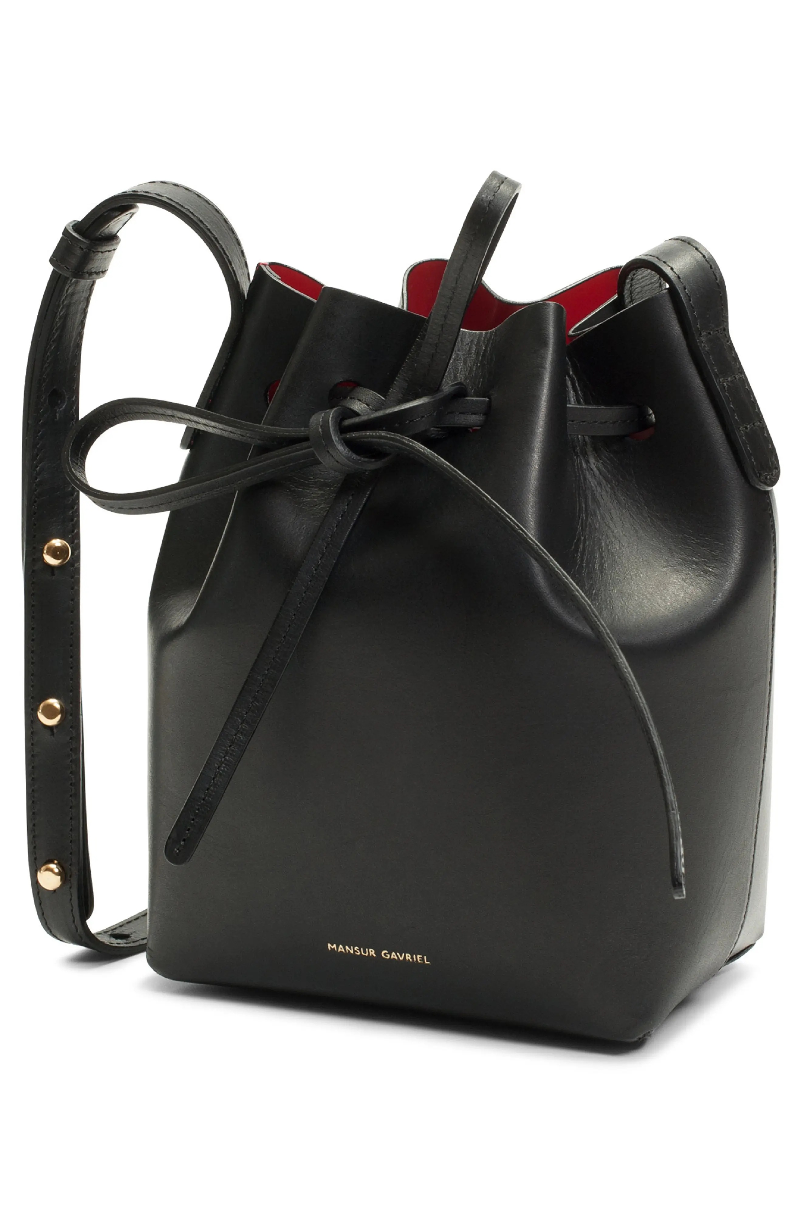 Mini Mini Leather Bucket Bag in Black/Flamma - 4