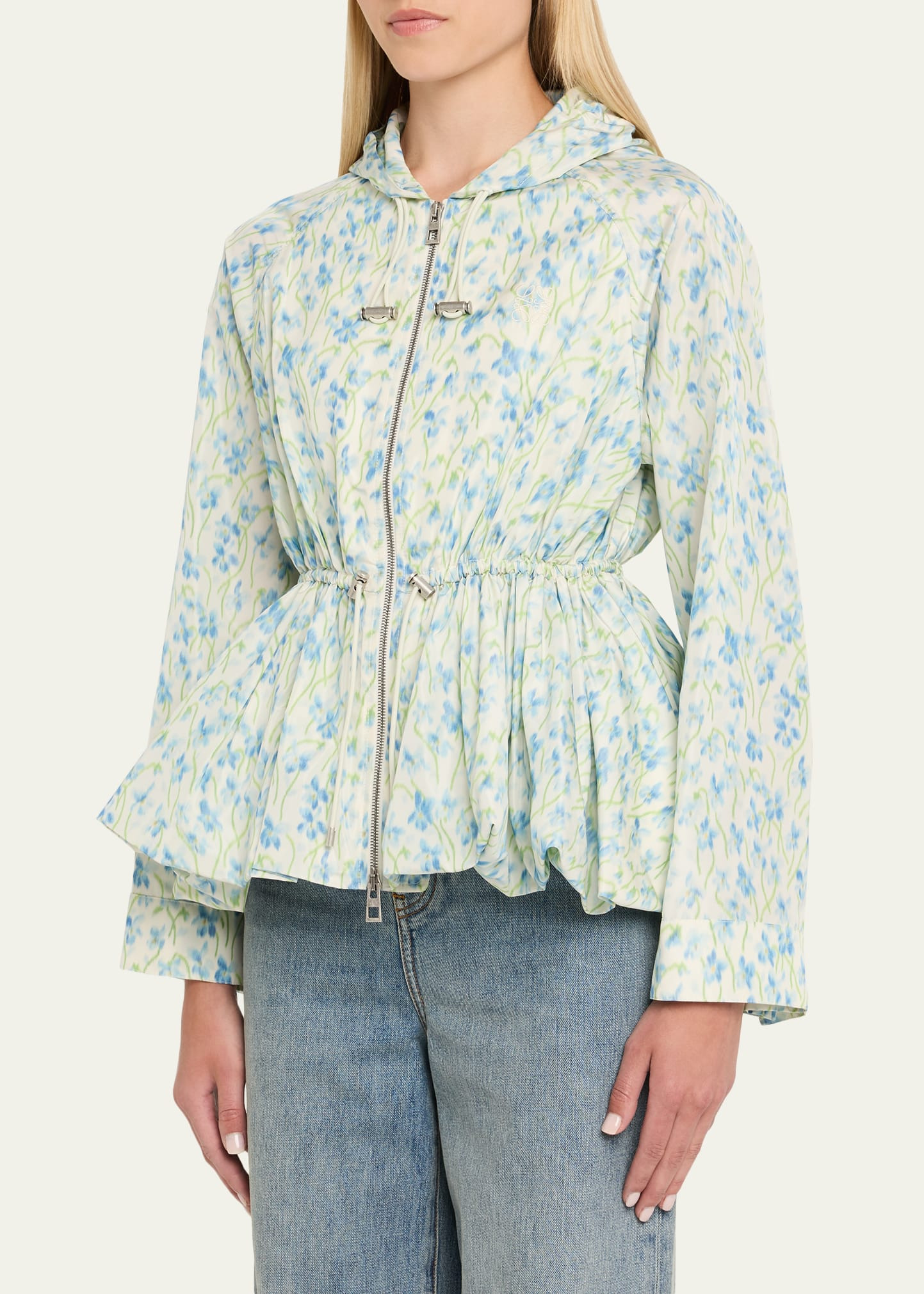 Floral Ruched Peplum Hooded Jacket - 4