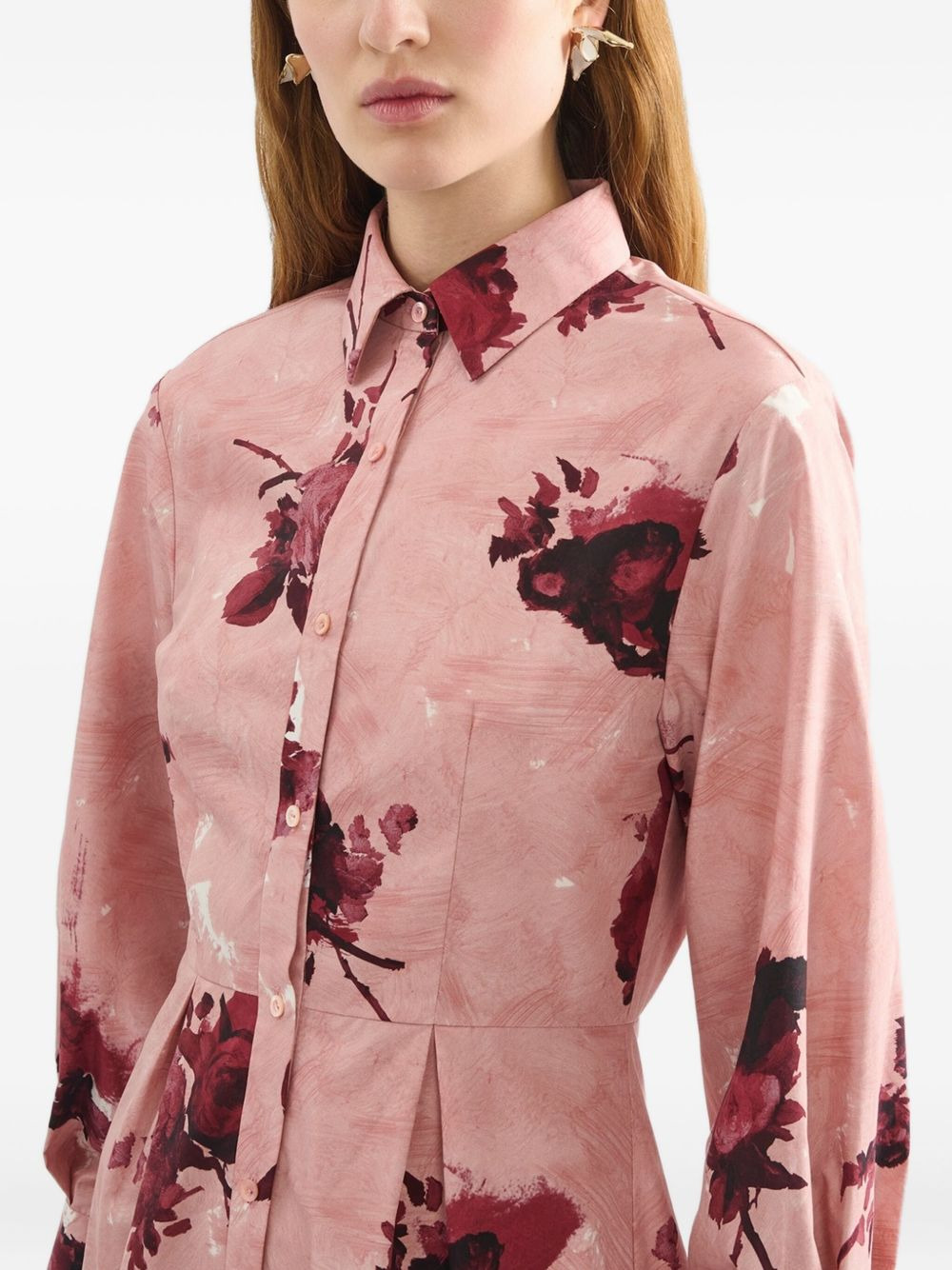 floral-print shirt dress - 4