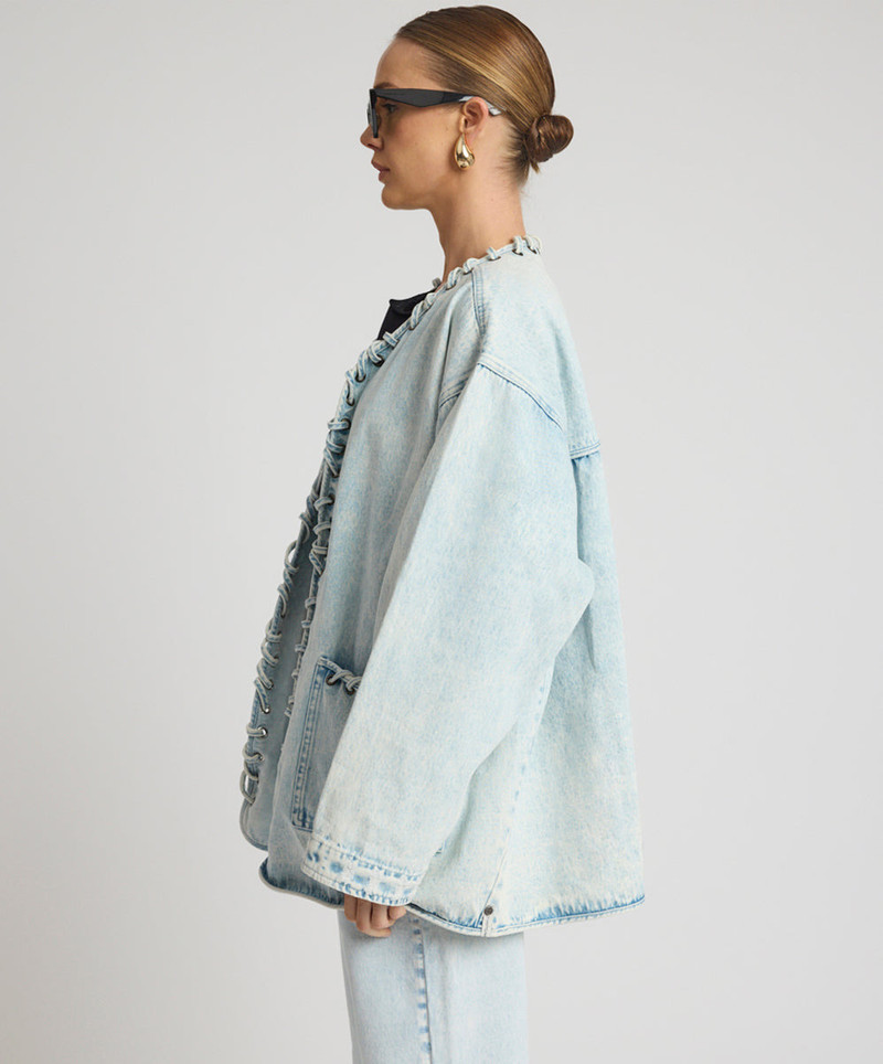 Ringleader Threaded Oversized Denim Jacket - Beach Blue 5