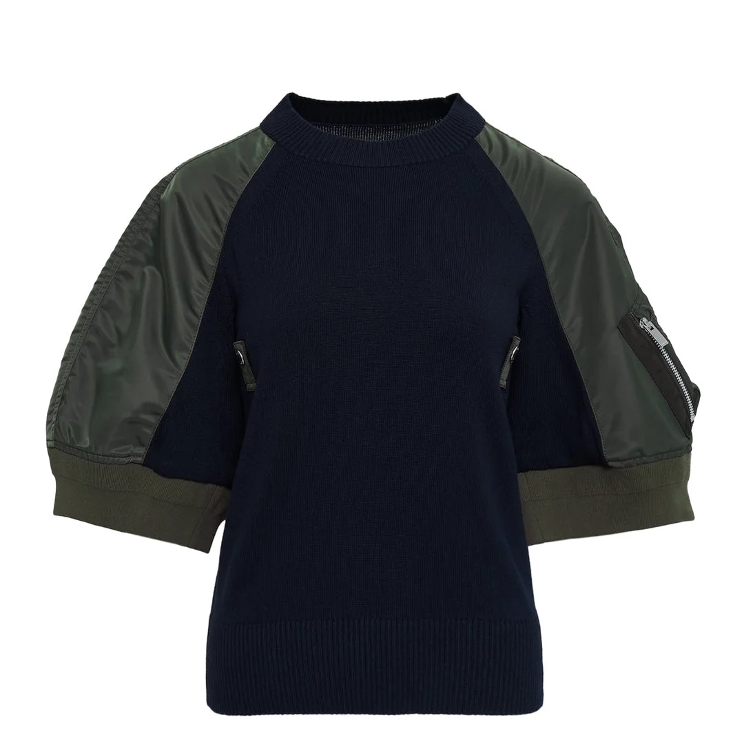 Nylon Twill x Knit Pullover - 1