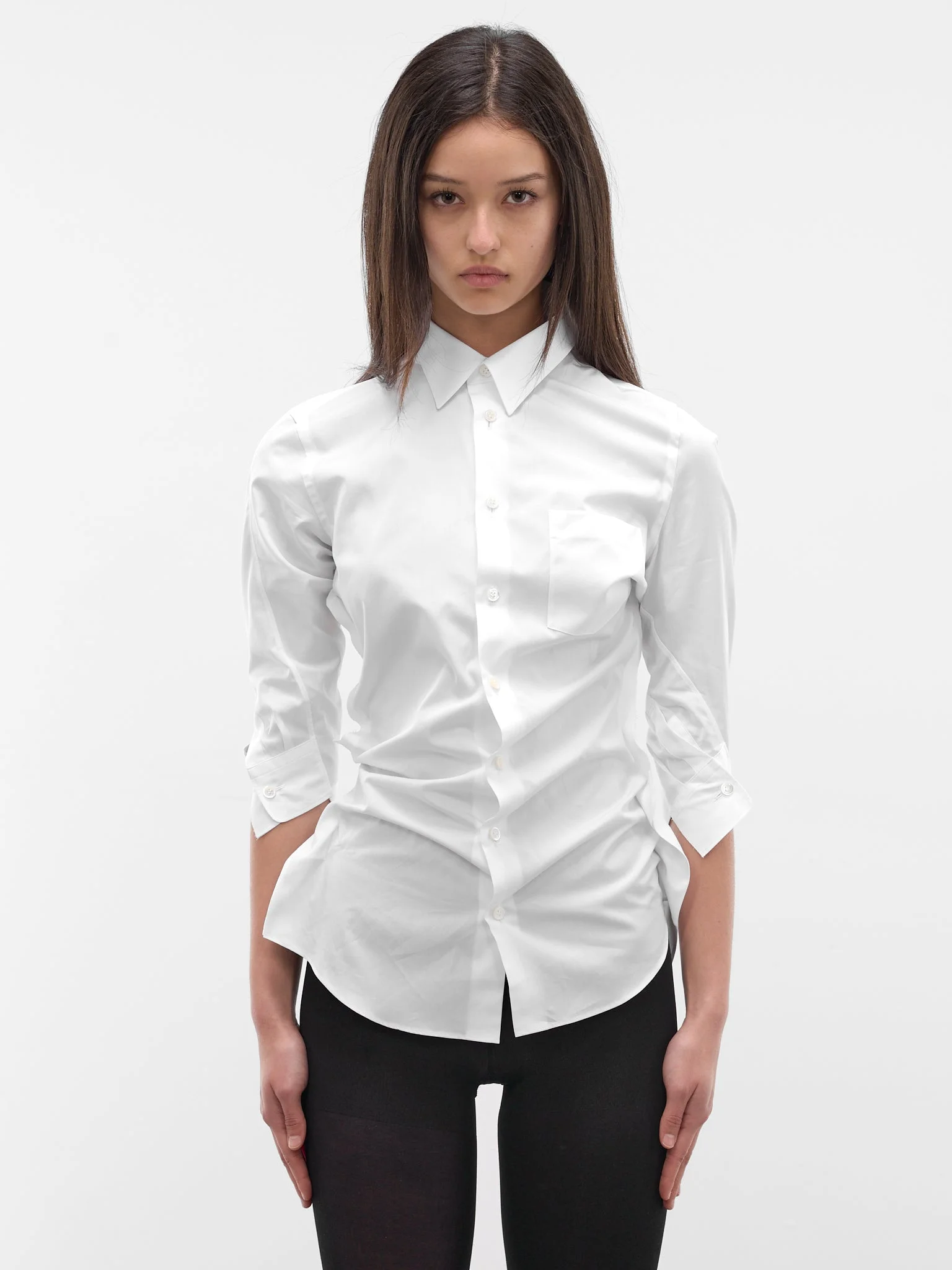 White Asymmetric Cotton Blouse - 1