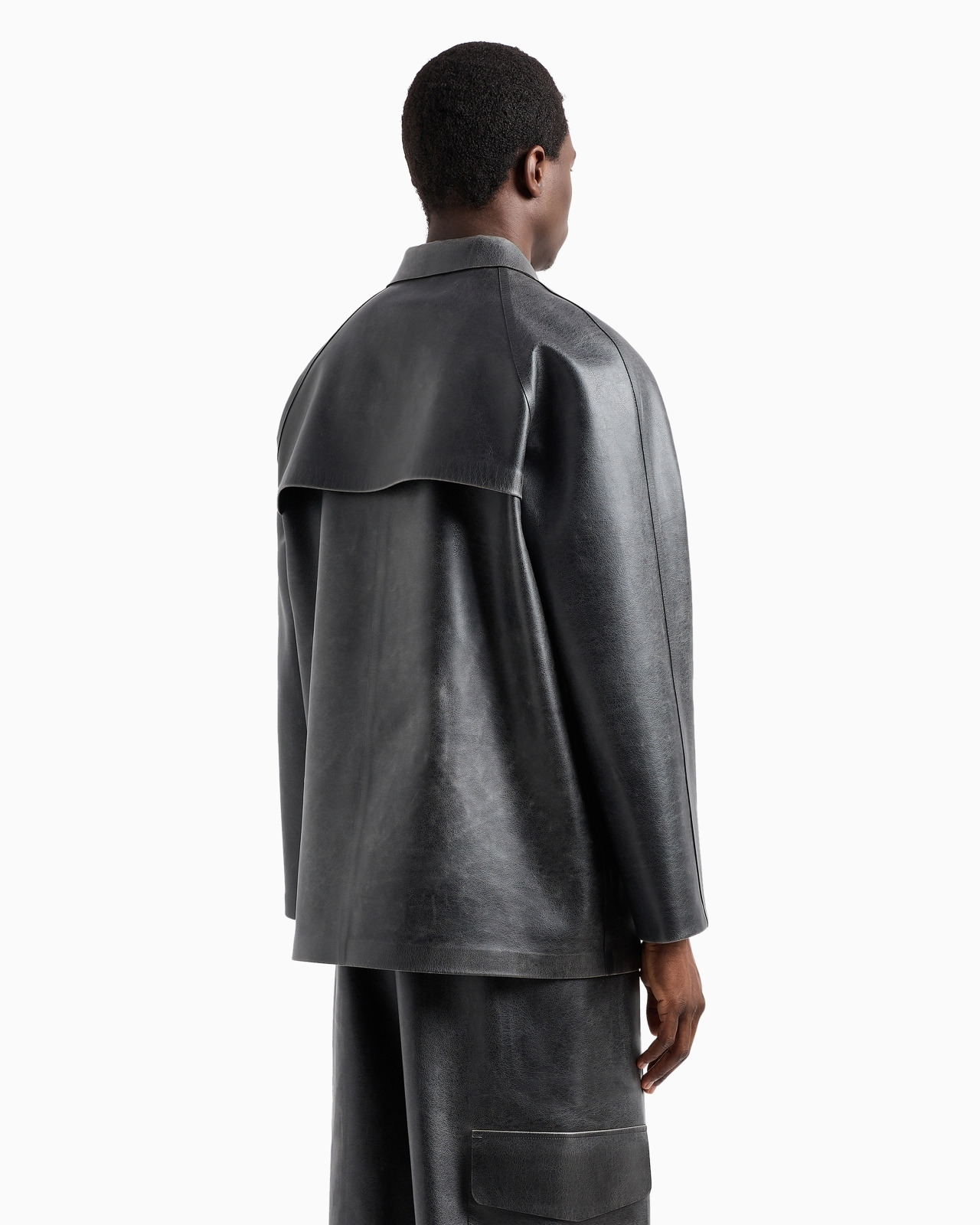 Leather-effect coated-fabric pea coat - 3