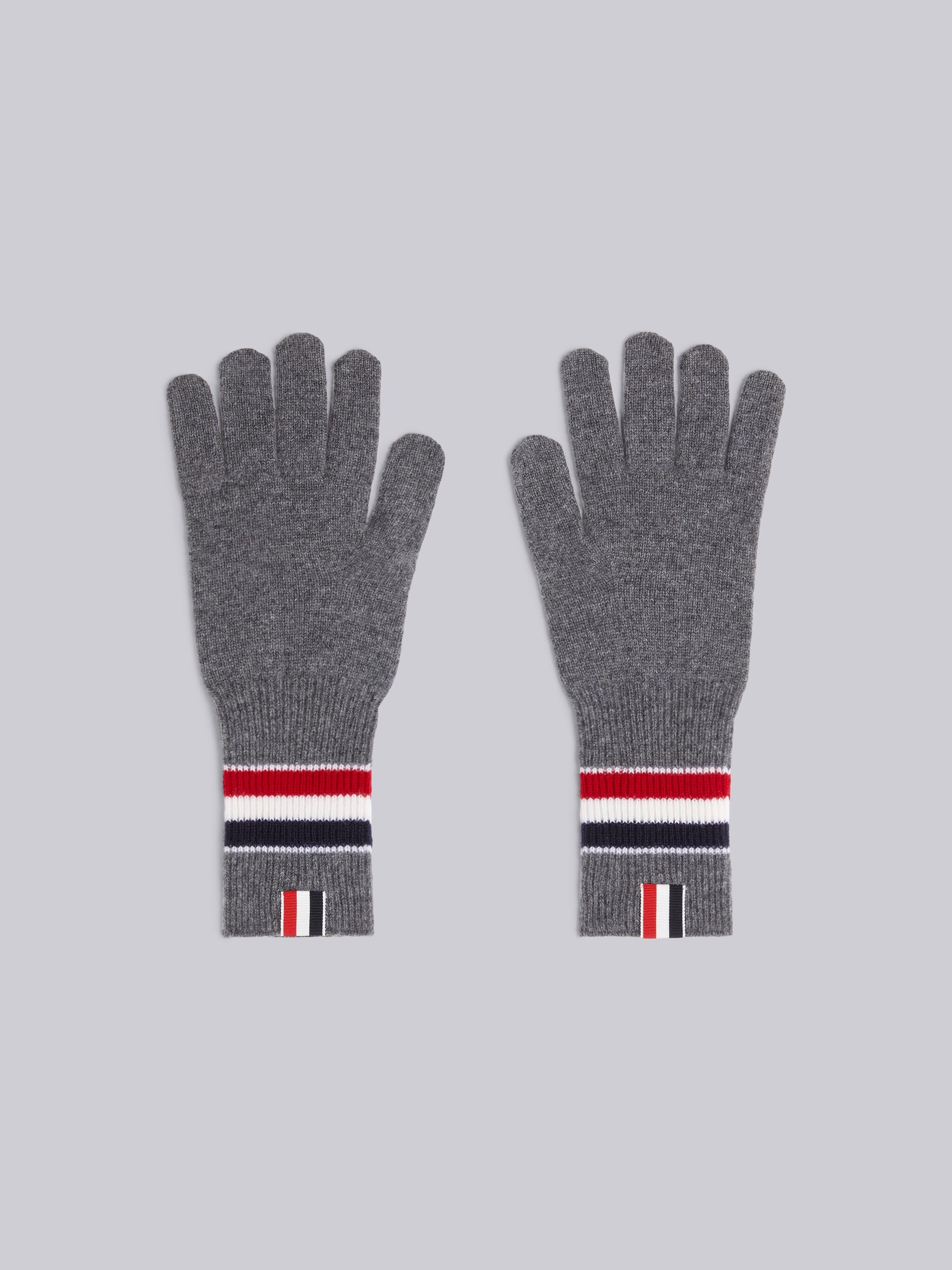 Medium Grey Fine Merino Wool Multicolor Stripe Rib Gloves - 1