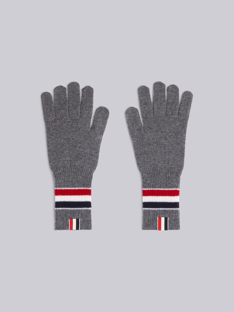 Medium Grey Fine Merino Wool Multicolor Stripe Rib Gloves 1