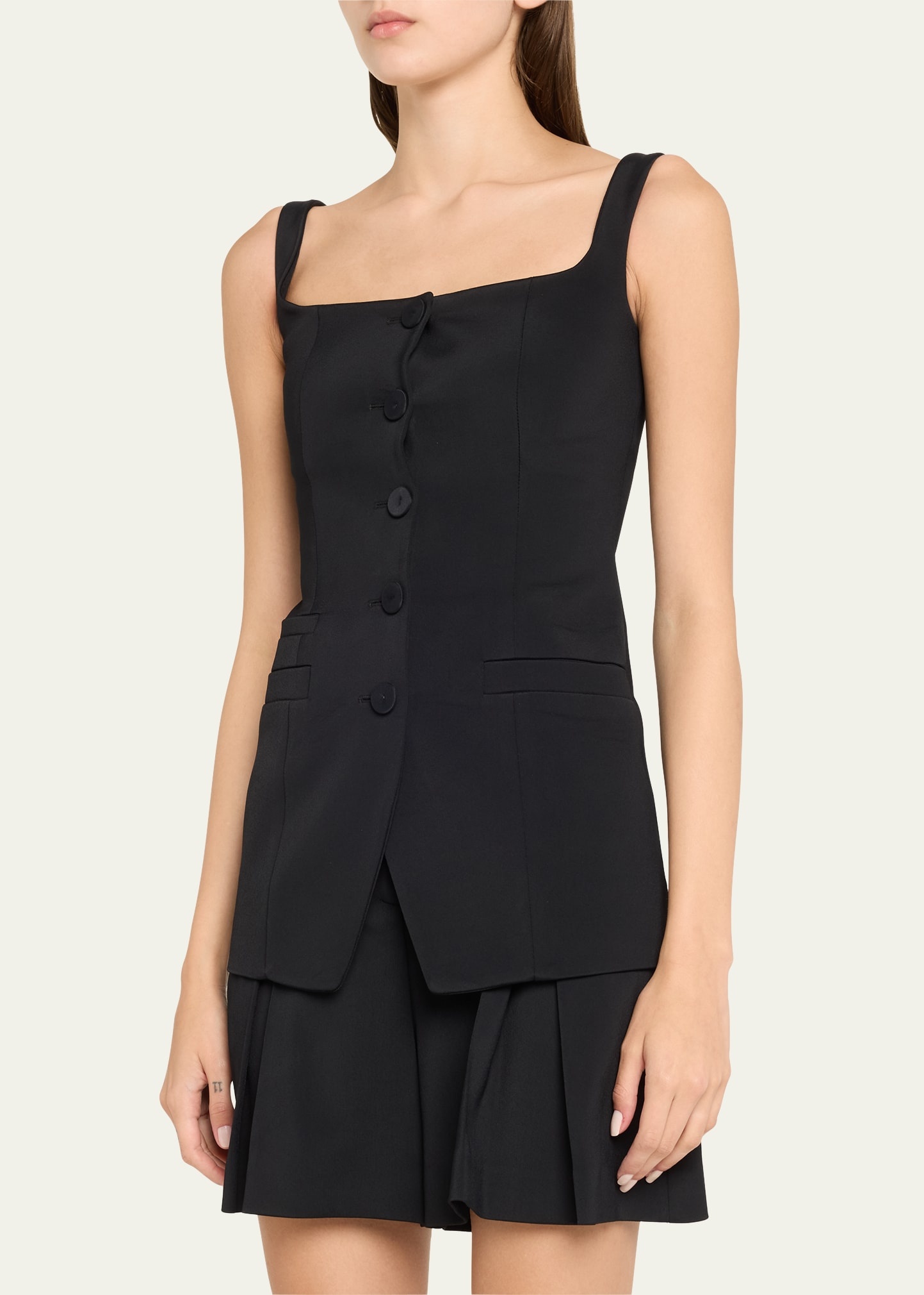 Square-Neck Buttoned Top - 4