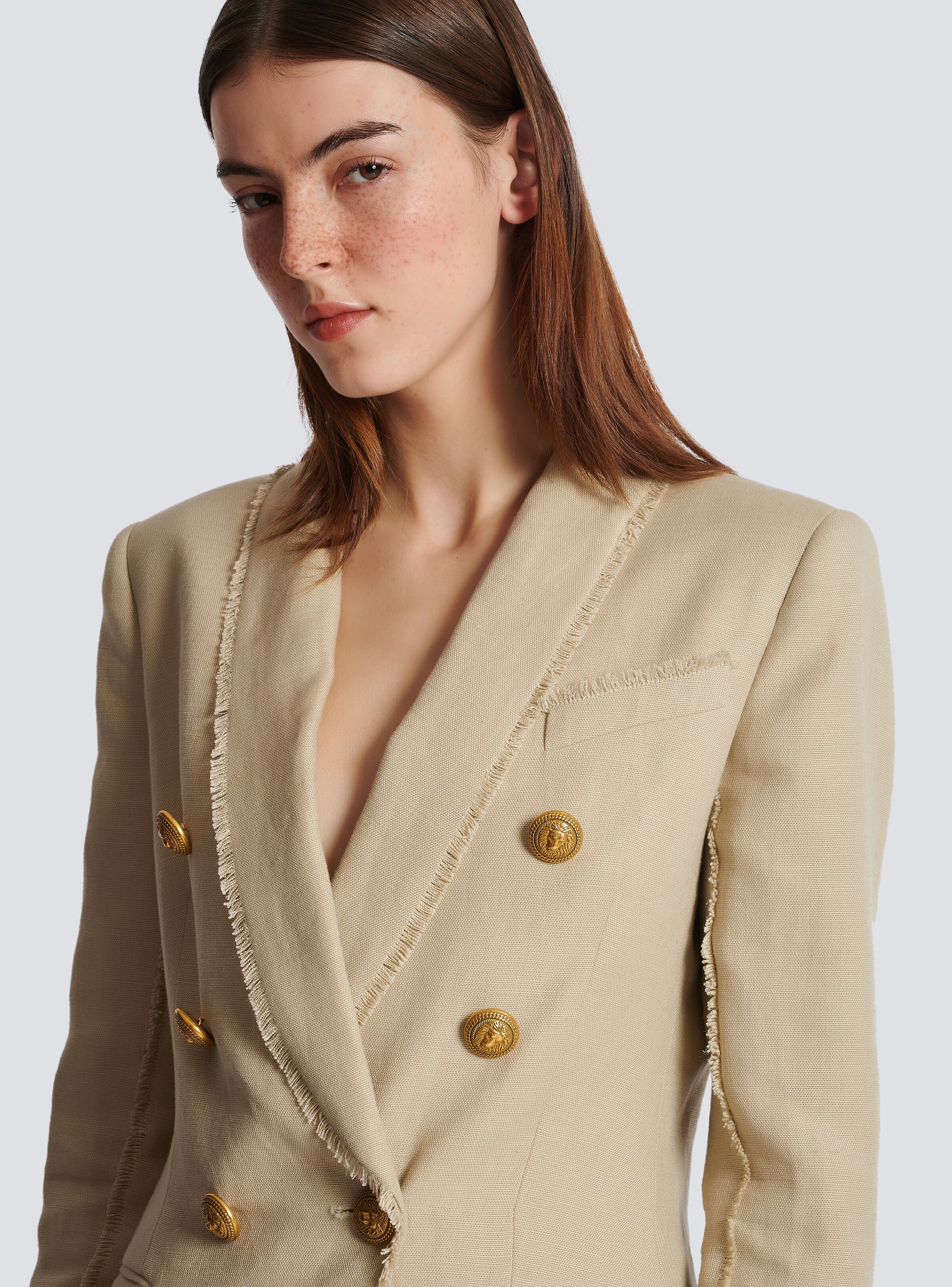 Fringed linen jacket with shawl collar - 7