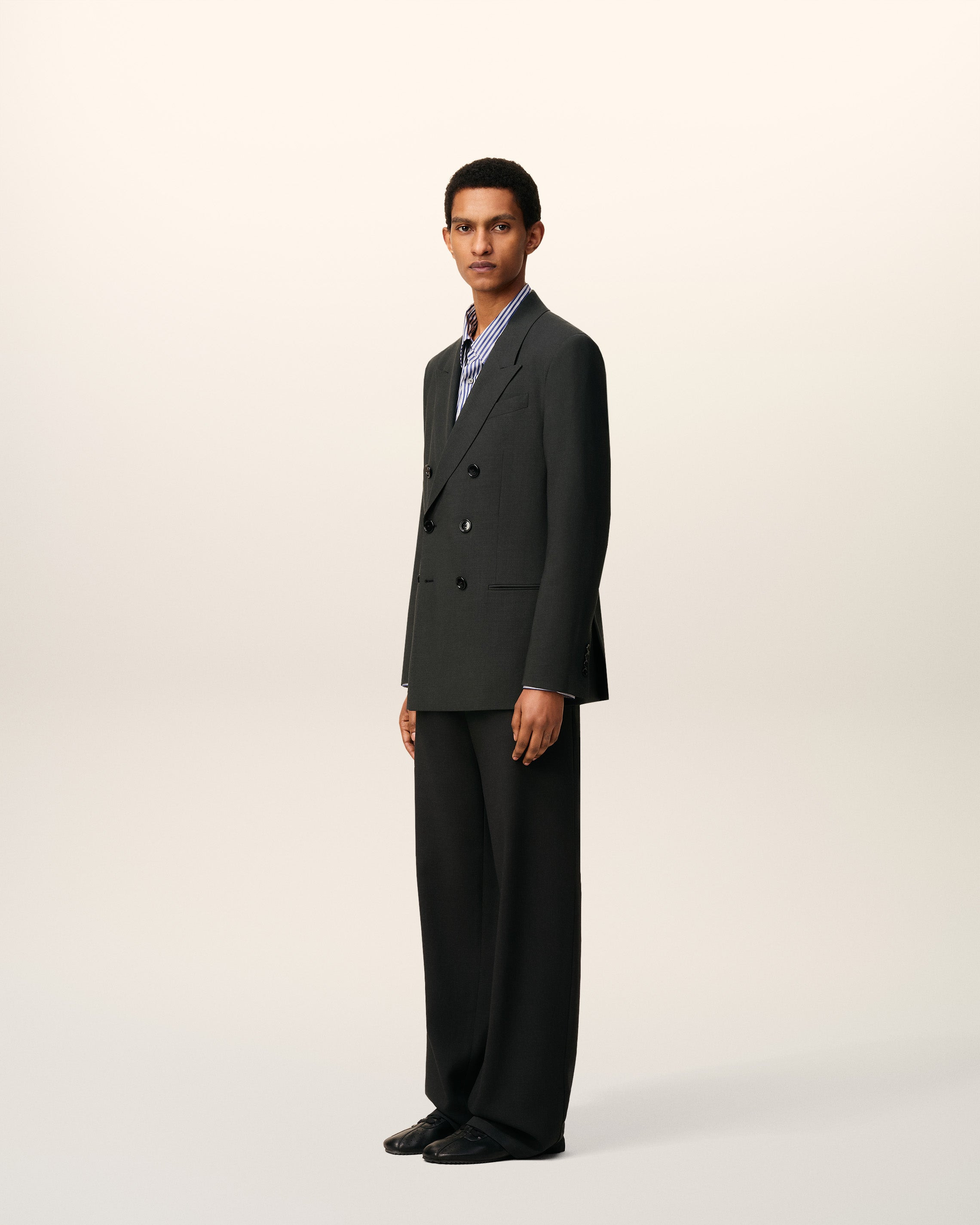 BLACK WOOL DOUBLE BREASTED JACKET - 6