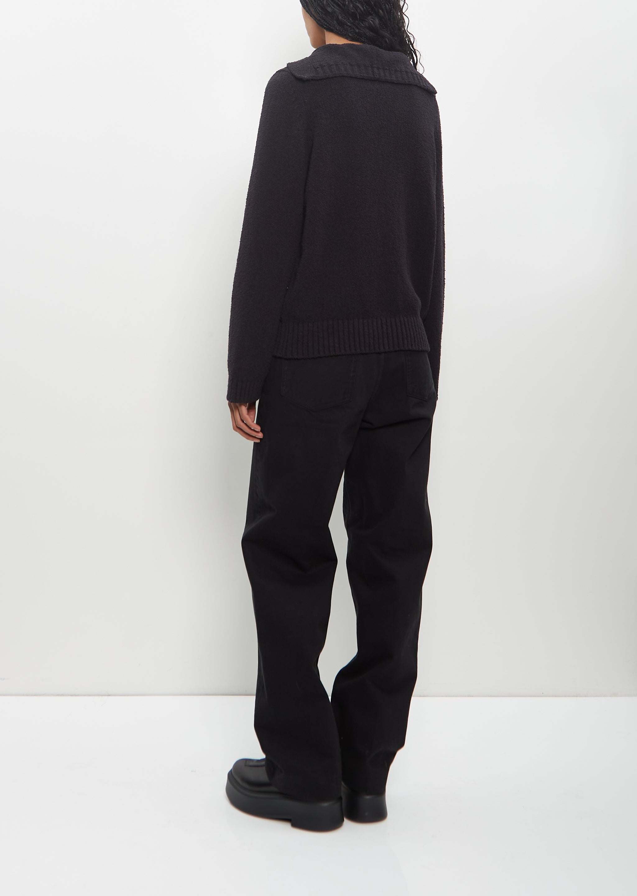 Cotton Bahia V Neck Sweater — Black - 3