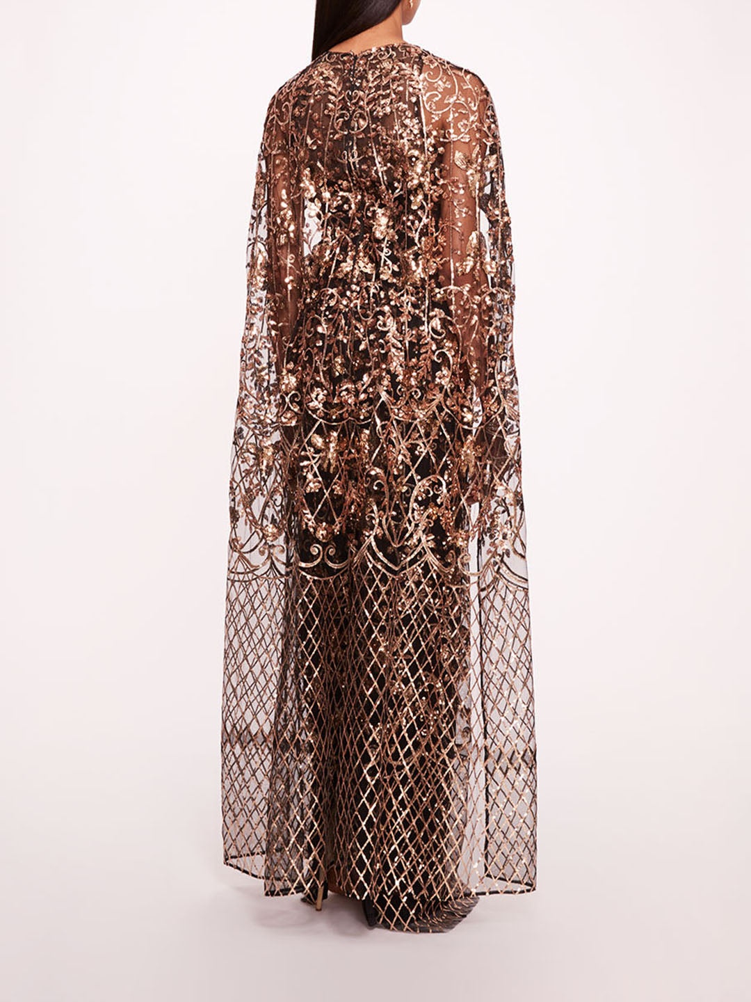 SEQUIN LATTICE CAPE GOWN - 2