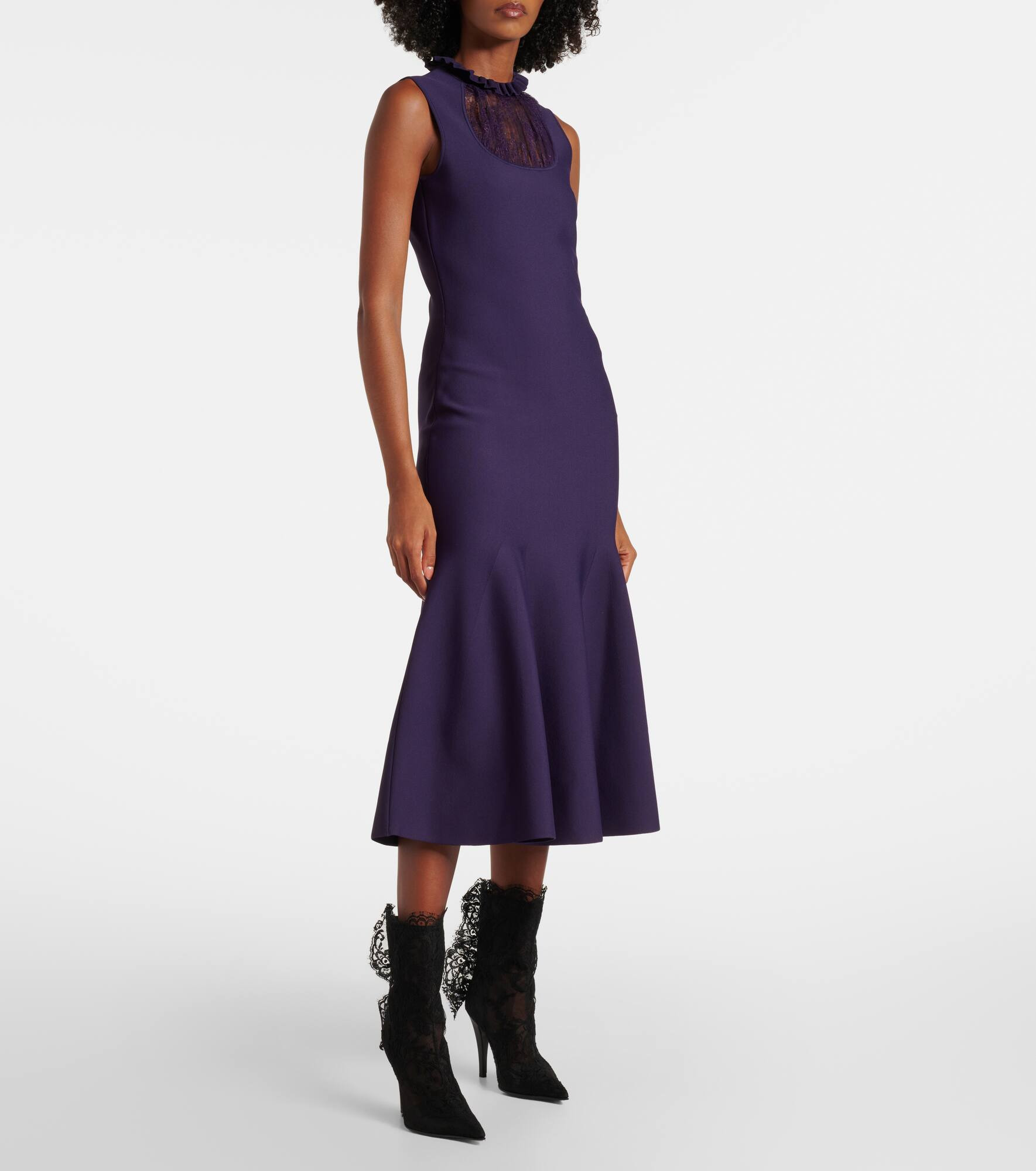Lace-trimmed ruffled midi dress - 2
