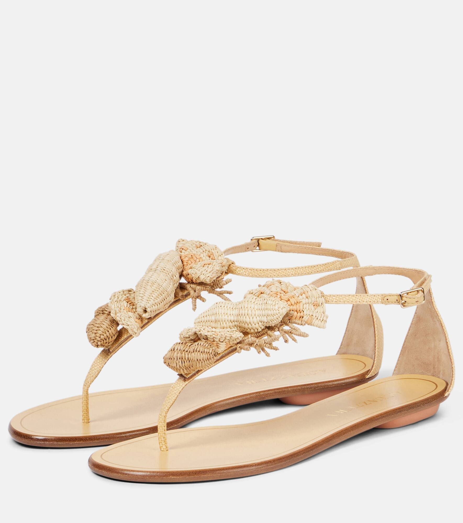 Marea raffia-trimmed leather thong sandals - 4