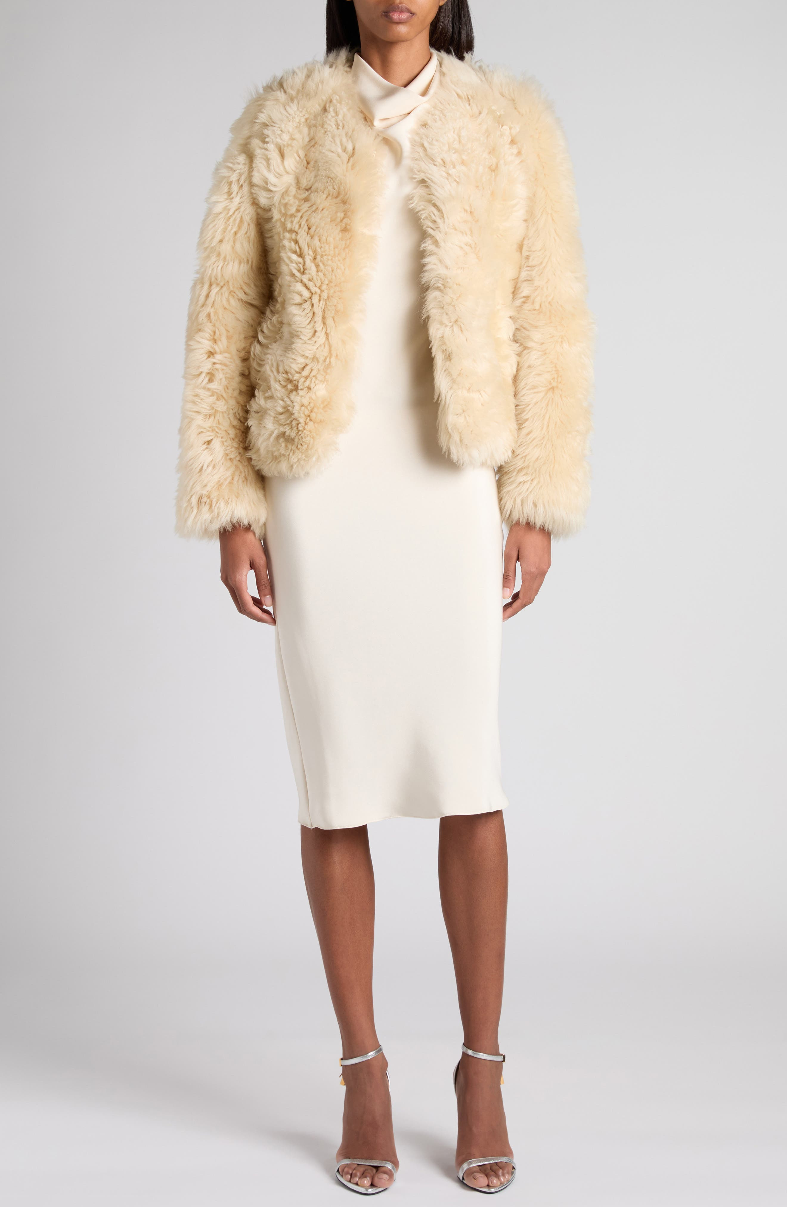 TOM FORD Curly Genuine Shearling Jacket in Off White at Nordstrom - 6