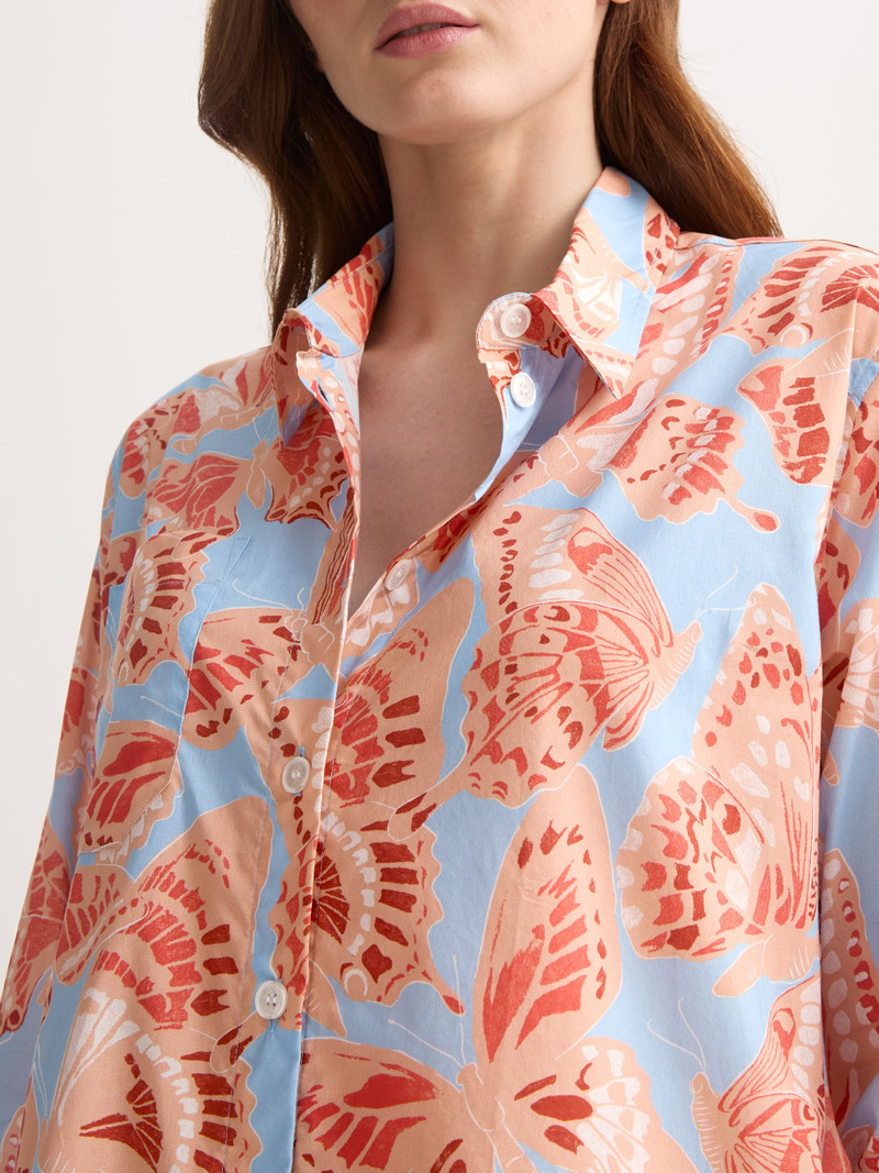 Women's Nightshirt Cotton Batiste Light Blue & Peach Butterfly Print 4
