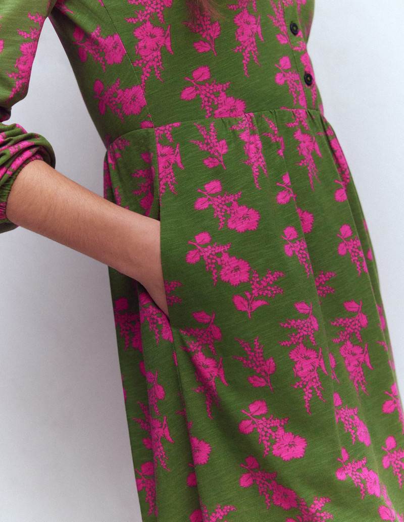 Amy Short Jersey Dress-Olive, Blossomy Sprig 6