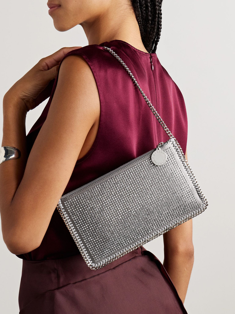 Stella McCartney Falabella embellished satin shoulder bag Silver outlook