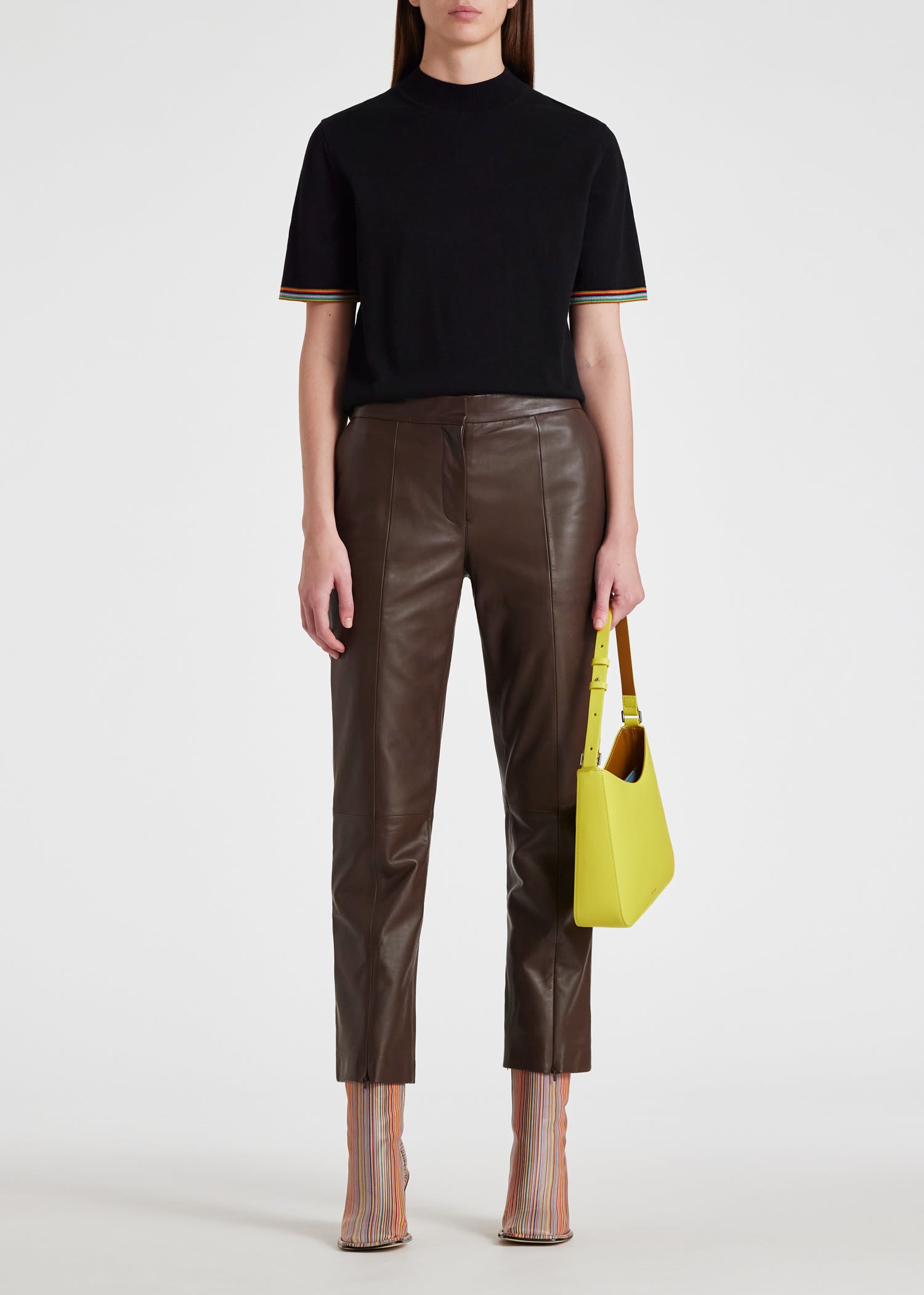 パンツ Paul Smith leather pants PS PAUL SMITH Women's Leather Trousers, Very Dark Green, 38