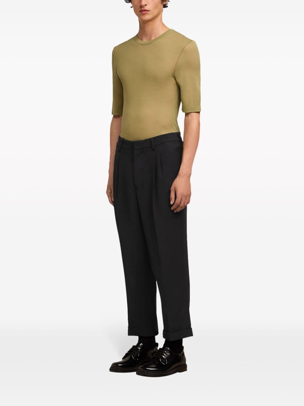 pressed-crease pleated tapered trousers - 3