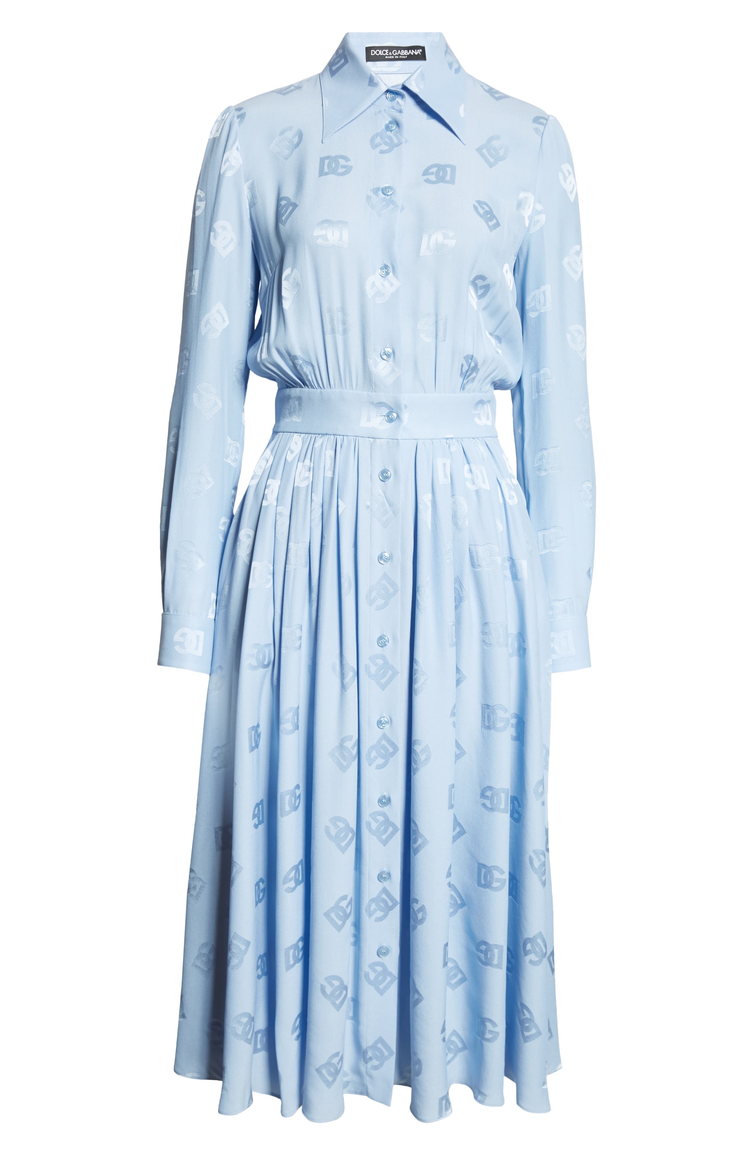 Dolce&Gabbana Logo Jacquard Long Sleeve Silk Shirtdress in Glicine Viola Chiari at Nordstrom - 6