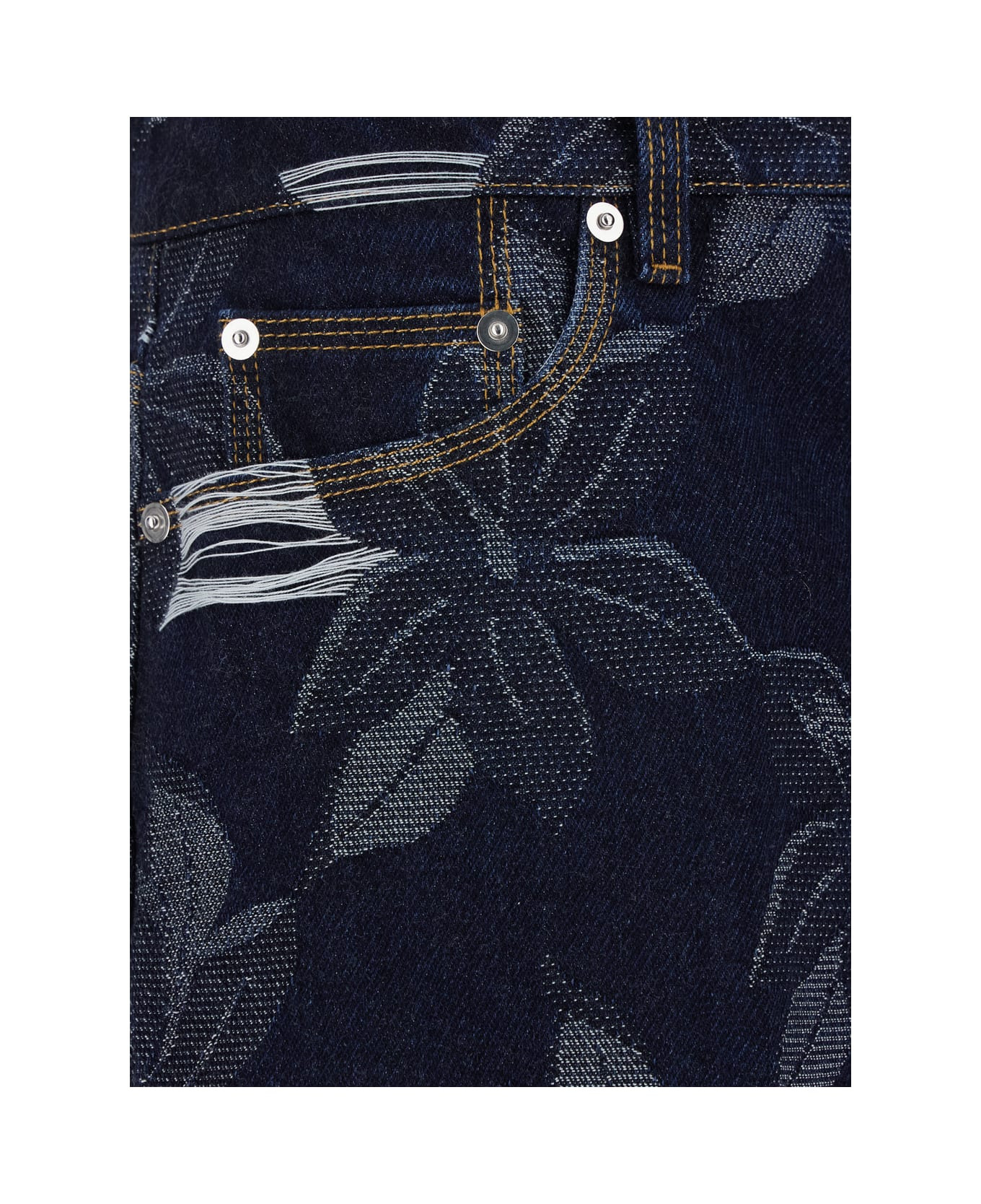 Blue Bermuda Shorts With All-over Floral Embroidery And Logo Patch On The Back In Denim Man - 3