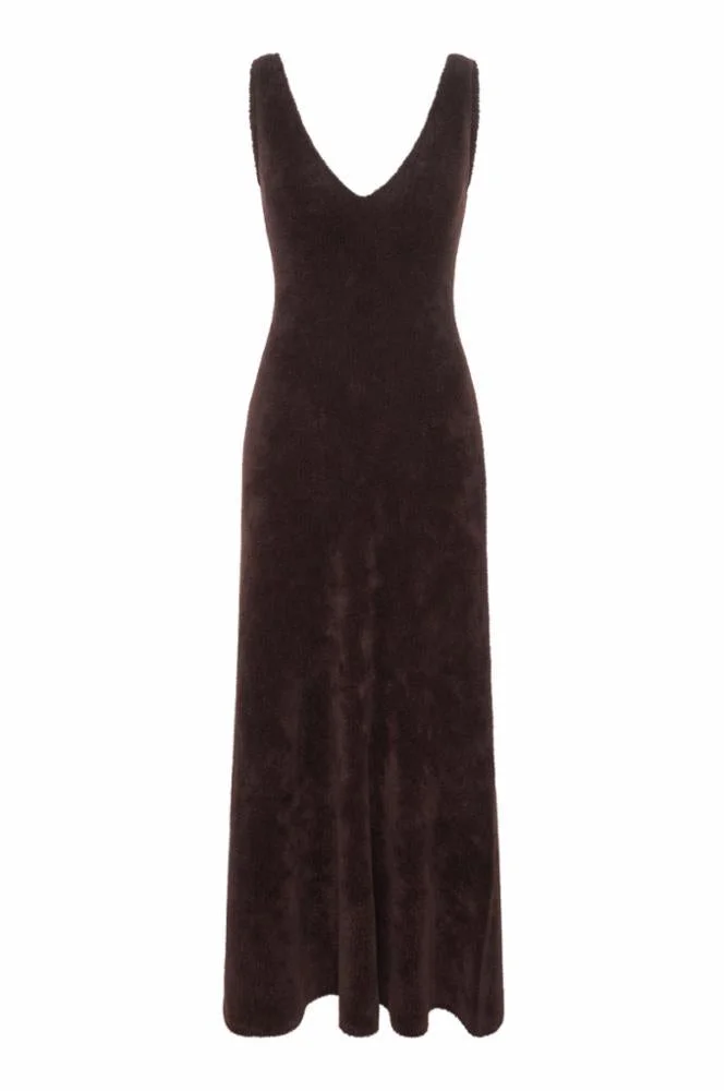Lady Hall Knit Slip Dress in Chocolate Silk - 1