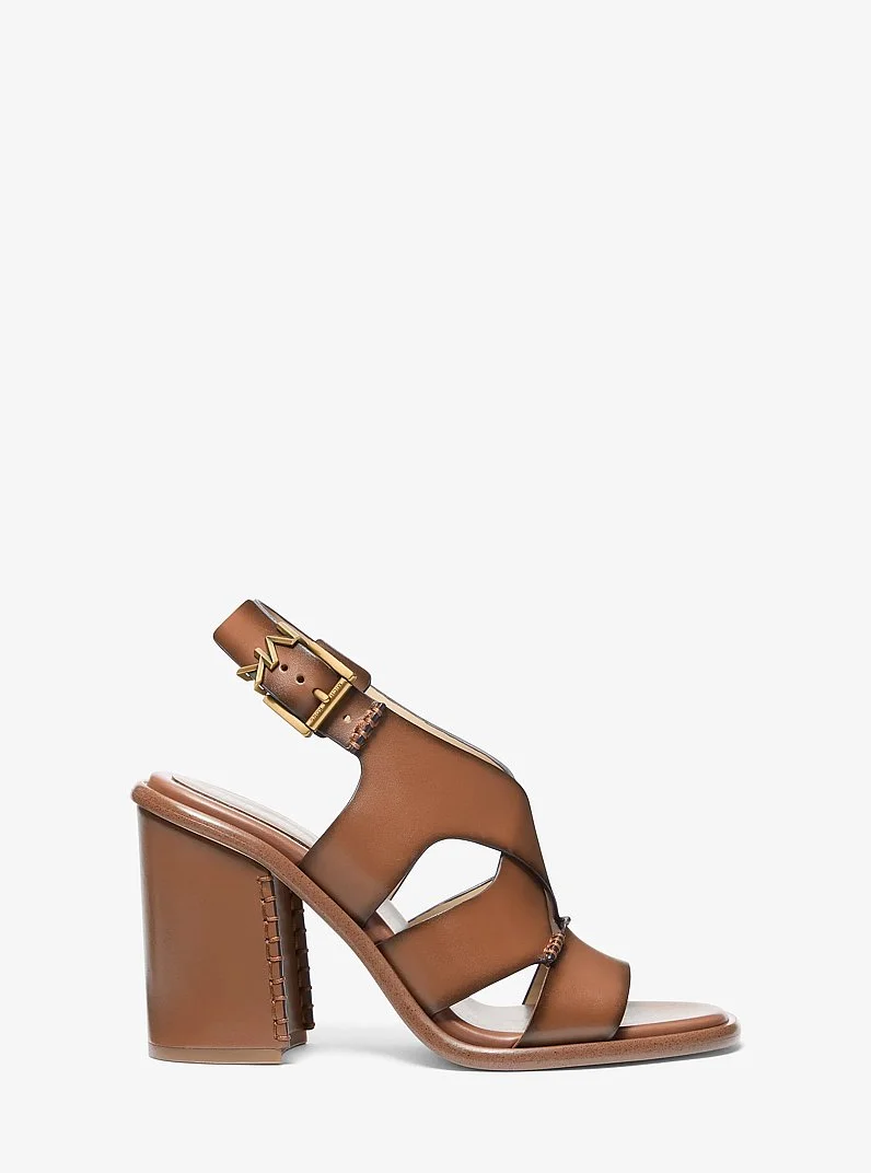Raven Burnished Leather Block Heel Sandal - 1