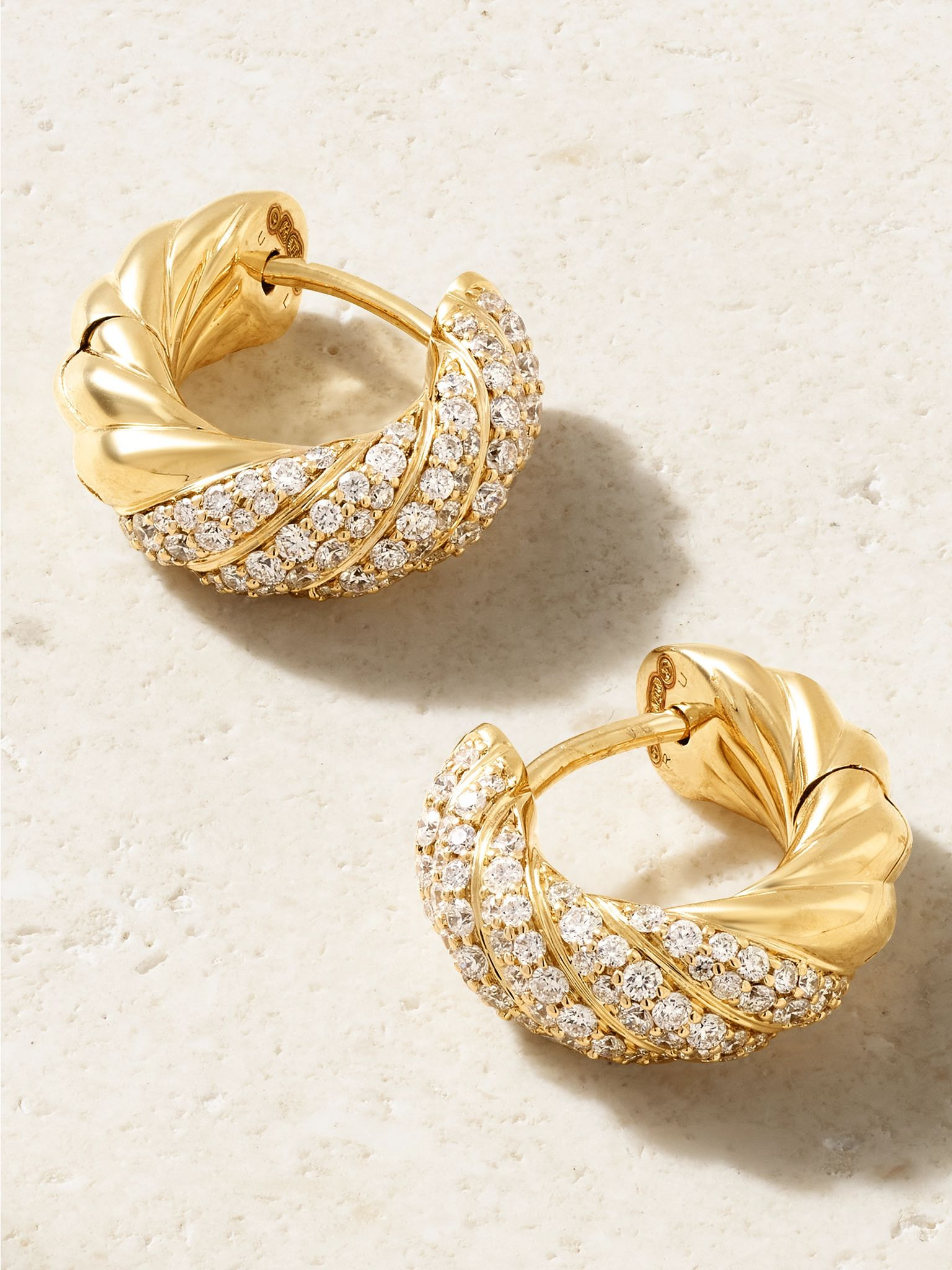 Sculpted Cable 18-karat gold diamond hoop earrings Gold - 3