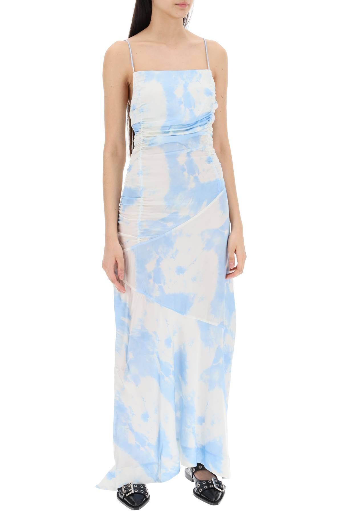 GANNI MAXI PRINTED TIE-DYE SATIN DRESS WITH R | residenza725